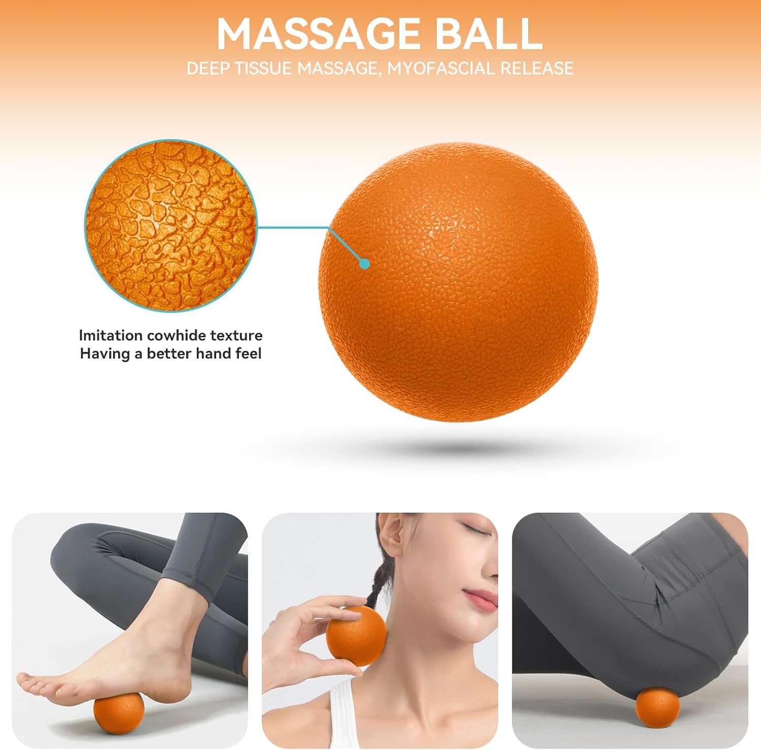 5 in 1 Foam Roller Set for Deep Tissue Muscle Massage, Trigger Point Fitness Exercise Foam Roller, Massage Roller, Massage Ball, Stretching Strap, for Whole Body (Orange Black) - Image 4