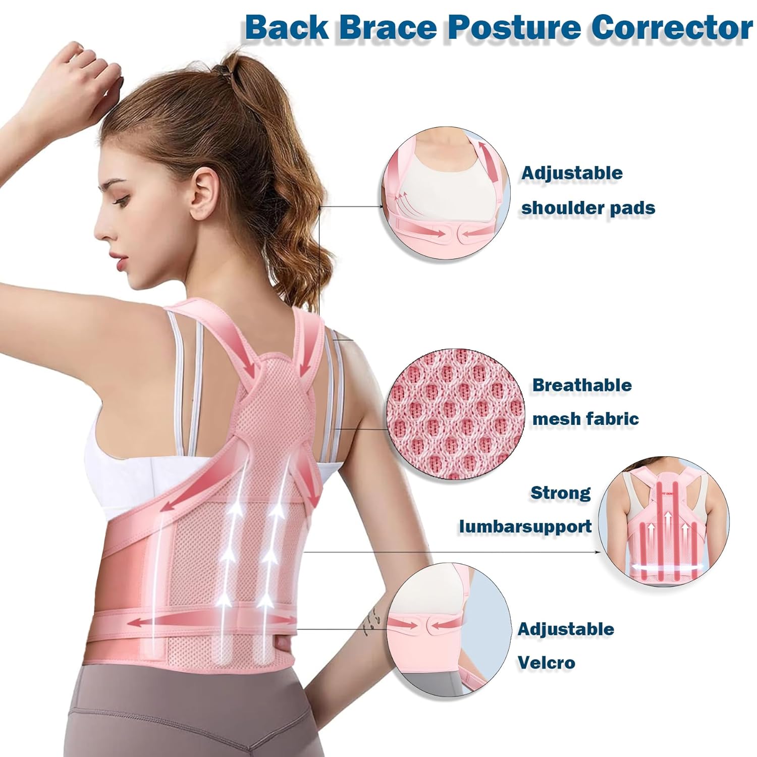 Back Brace Posture Corrector for Women,Adjustable Full Back Support and Shoulder Straightener,for Back Pain Relief,Hunchback Correction,Scoliosis,Thoracic Spine,Posture Trainer(Pink/Medium) - Image 2