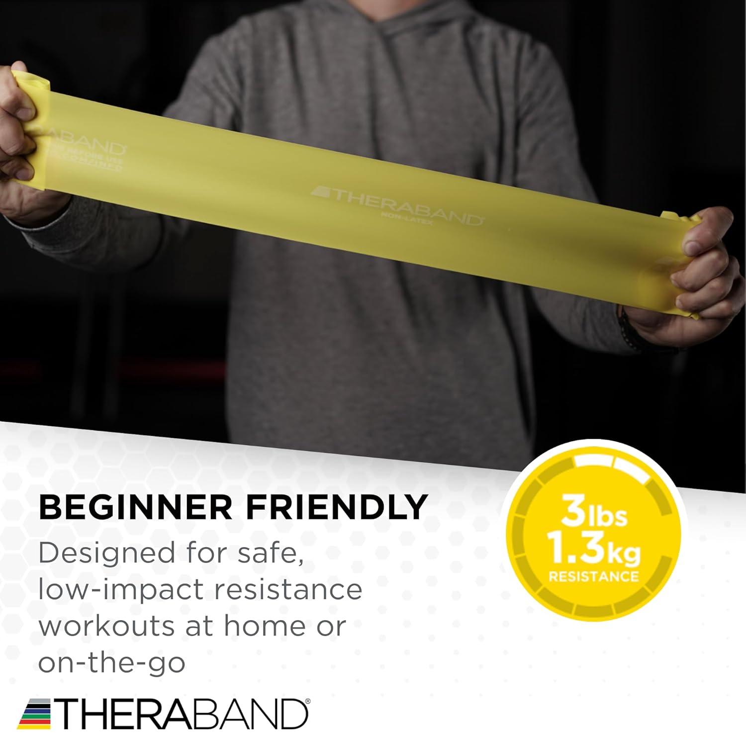 THERABAND Resistance Bands Set, Beginner Kit, Yellow, Red, Green, Non-Latex Elastic Bands for Exercise & Physical Therapy, Strength Training Bands for Upper & Lower Body Fitness - Image 3
