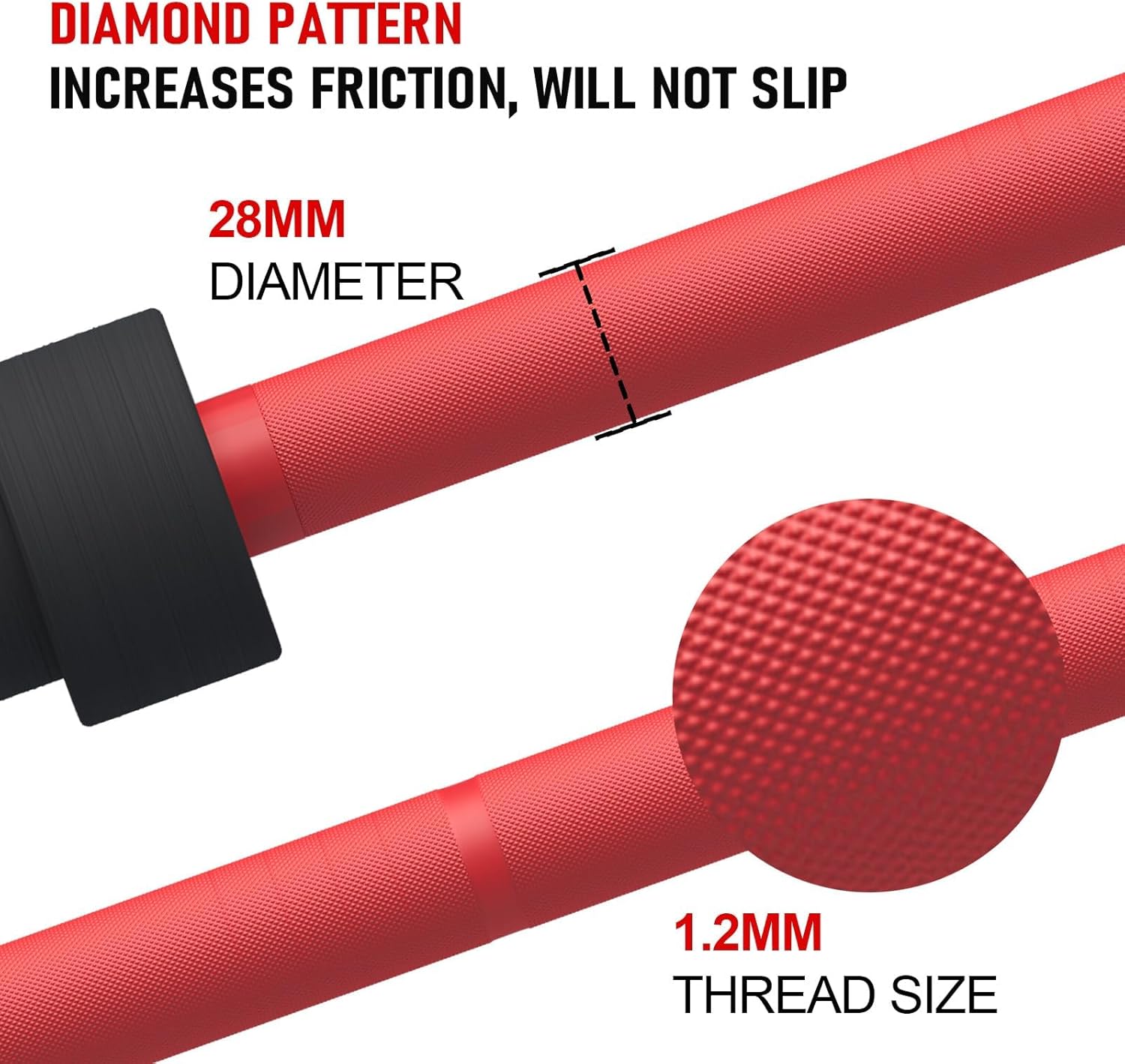 GarveeLife 7FT Olympic Barbell, Weight Bar For Weightlifting and Powerlifting, 45lb Olympic Bar with Needle Bearings & Brass Bushings, 1500LBS Strength Training Bar Fit 2" Standard Weights, Red Black - Image 4