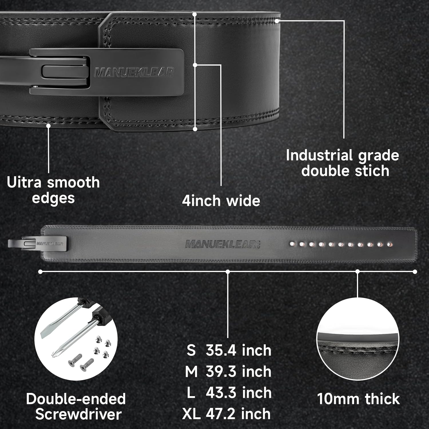 MANUEKLEAR 10mm Thick & 4inch Wide Weight Lifting Belt Lever, Lever Belt Weightlifting for Men and Women, Powerlifting Lever Gym Belt for Squat Deadlift Workout - Image 6