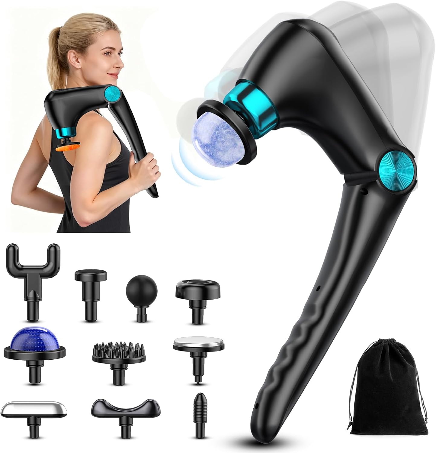Folding Massage Gun with Heat & Cold Therapy, Back & Deep Tissue Massager with 10 Heads, 9 Speeds, Quiet Rechargeable Percussion Massager for Back Pain Relief, Shoulders, Legs, Portable with Case - Image 2