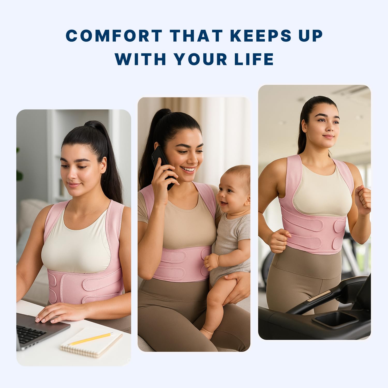 Fit Geno Back Brace and Adjustable Posture Corrector And Trainer for Women and Men, Back Straightener, Scoliosis and Hunchback Correction, Back Pain, Spine Support, Pink, Medium (Waist 34-41 Inch) - Image 8