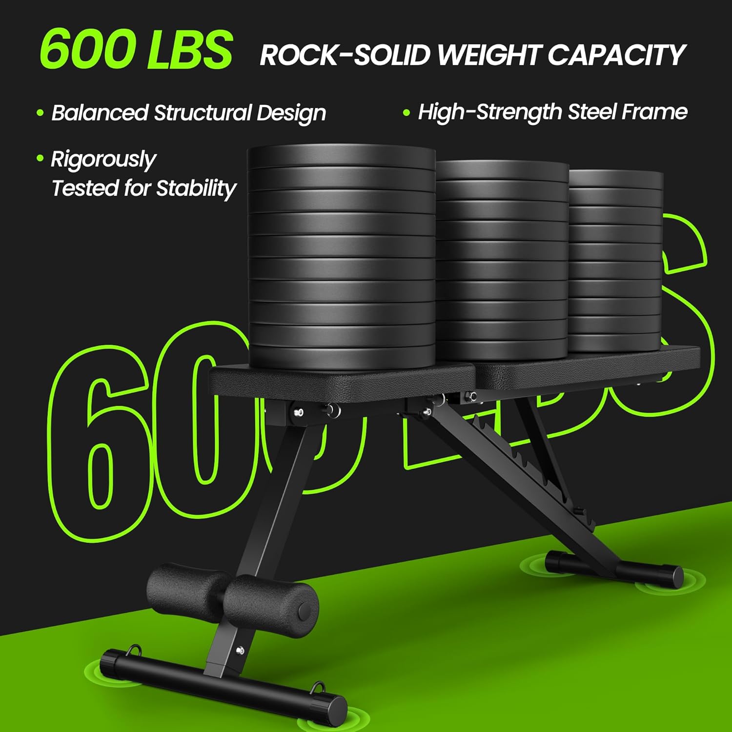 Adjustable Weight Bench for Home Gym, Foldable Workout Bench for Full Body Fitness Dumbbell Exercise, 600LBS Incline Decline Flat Bench with Resistance Bands for Strength Training - Image 2
