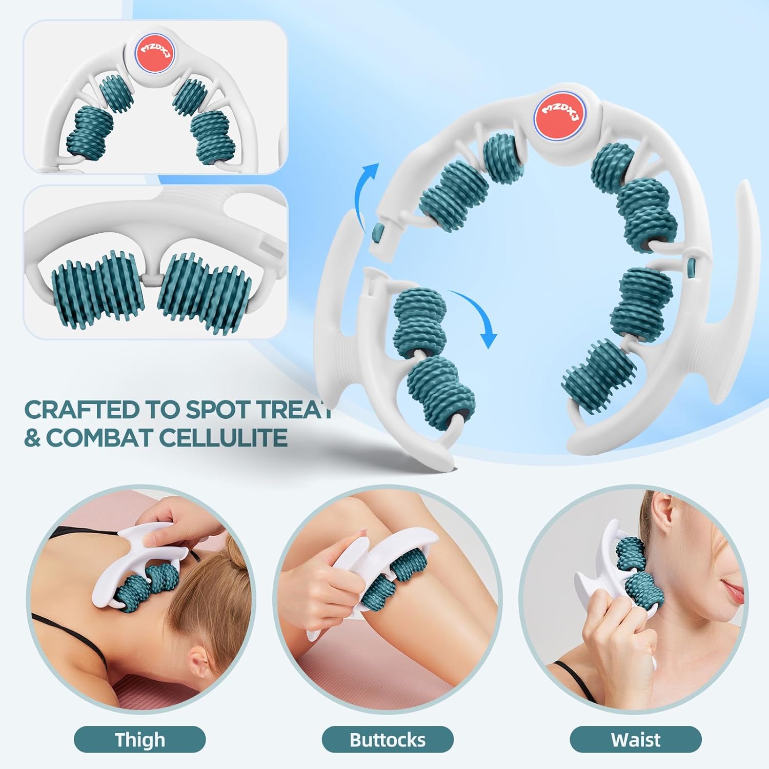 Cellulite Massage Tool - Lymphatic Drainage Massager - Muscle Roller, Deep Fascia Massage, Dimpled Skin Removal, Legs/Thighs/Buttocks, Anti-Cellulite Roller, Smooth Skin, Pain Relief (Green) - Image 4