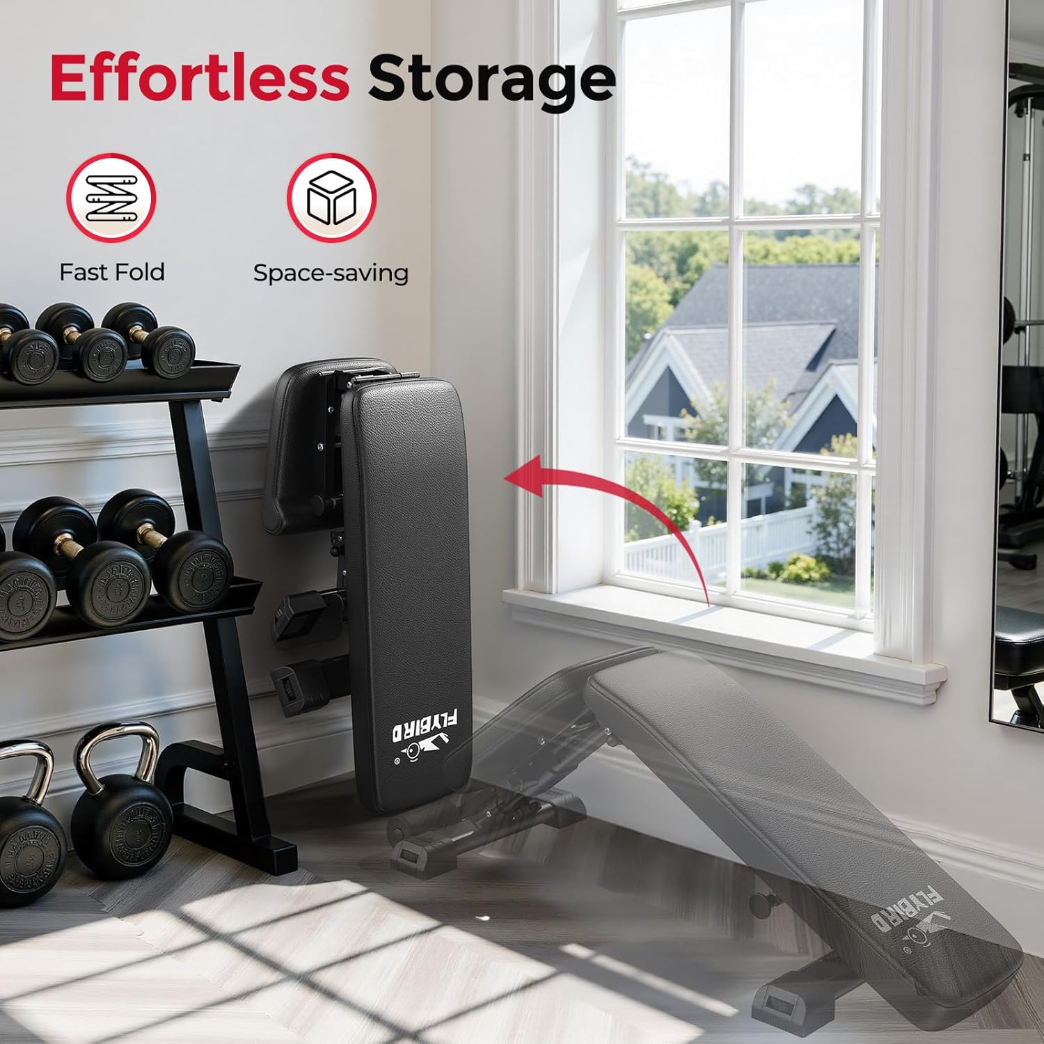 FLYBIRD Adjustable Weight Bench, ASTM-Certified 800LBS Workout Bench Foldable for Home Gym, 90° to -30° FID and 30in Extended Backrest for Bench Press Strength Training Exercise - Image 7