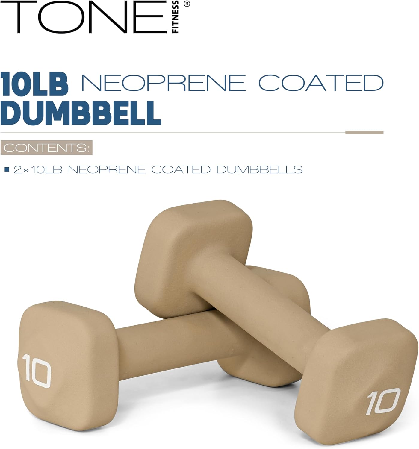 Tone Fitness Neoprene Dumbbell Weight Pairs with Anti-Roll Square Head | Multiple Options - Image 2