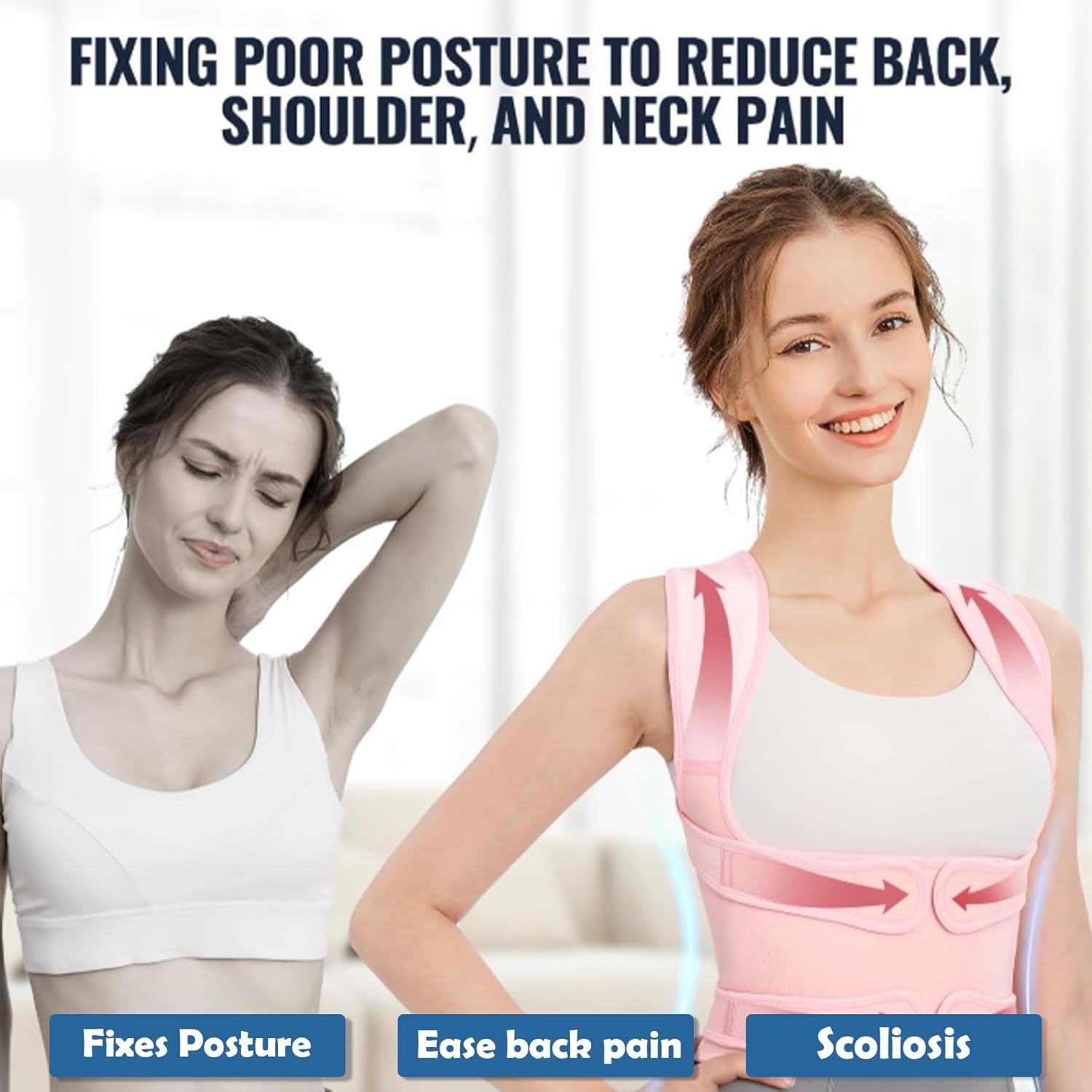 Back Brace Posture Corrector for Women,Adjustable Full Back Support and Shoulder Straightener,for Back Pain Relief,Hunchback Correction,Scoliosis,Thoracic Spine,Posture Trainer(Pink/Medium) - Image 4