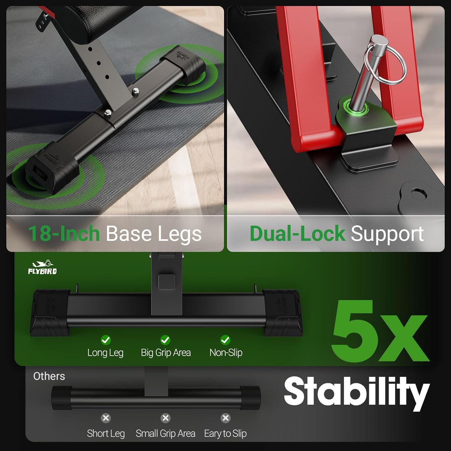 FLYBIRD Adjustable Weight Bench Fits up to 6'5'', 750LBS Capacity for Full Body Workout, 27LBS Sturdy Foldable Bench Press for Home Gym, 5X Stable Lifting Bench Incline Decline Flat Dumbbell Exercise - Image 4