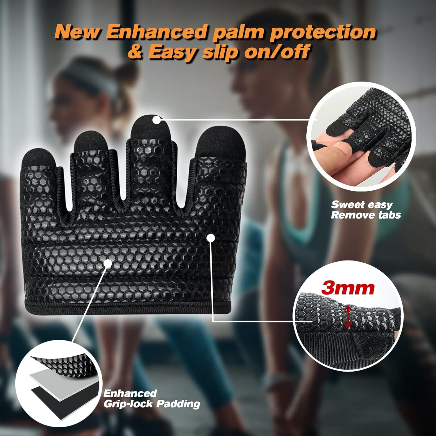 Minimal Workout Gloves,Short Micro Weight Lifting Gloves Grip Pads with Full Palm Protection & Extra Grip for Men Women Weightlifting,Gym,Cross Training,Powerlifting,WODs. - Image 5