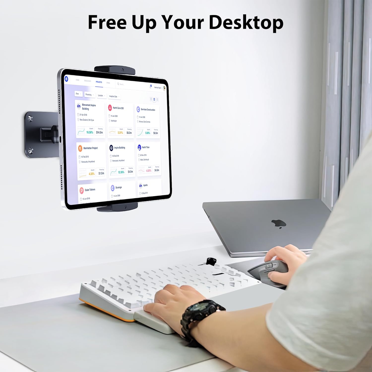 CreaDream Wall Mount for iPad, Aluminium Adjustable & Extendable Holder Arm, Fits 4.7-13" Tablets, Phones, Kindle Fire HD, Galaxy Tab, Samsung Galaxy - Image 4