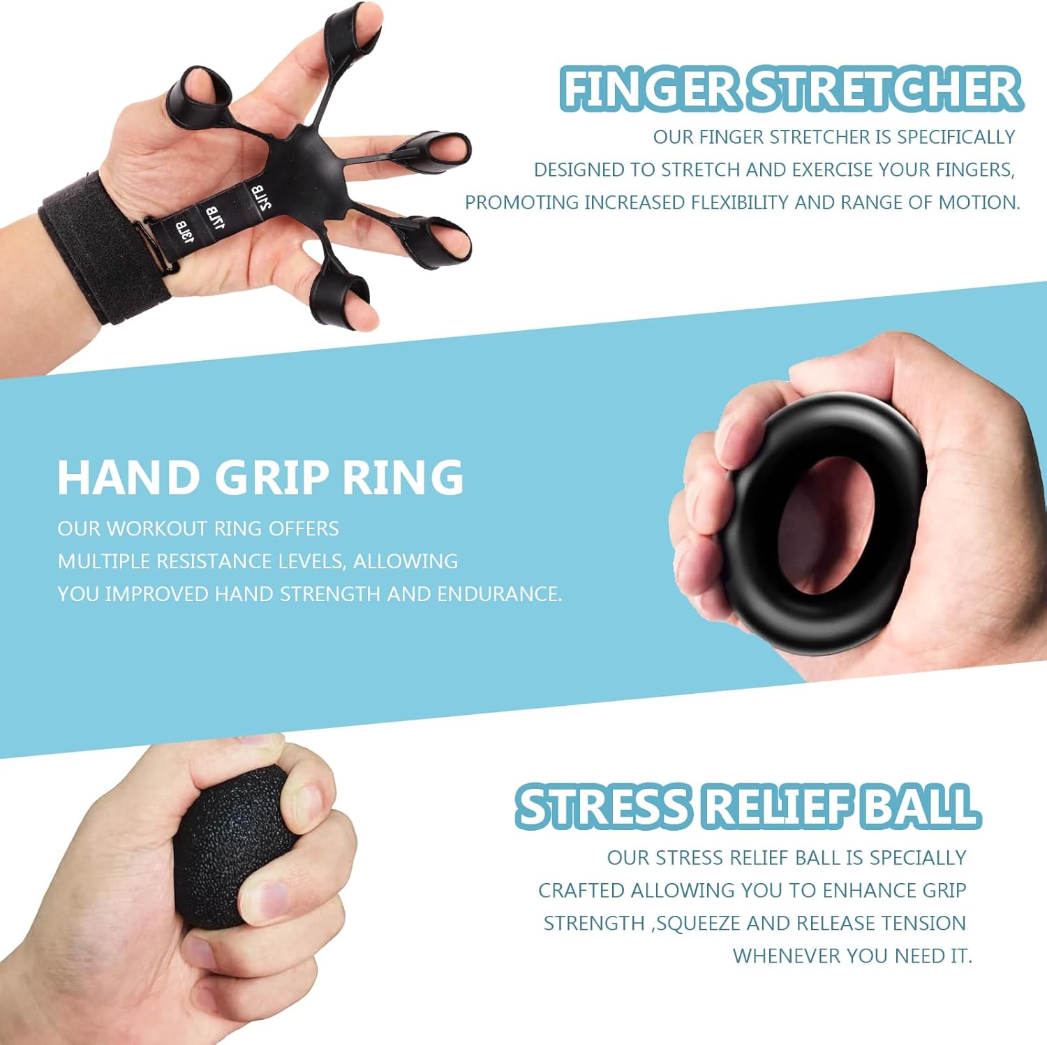 5 PCS Grip Strength Trainer Kit, Hand Gripper Strengthener, Forearm Strengthener, Finger Strengthener, Finger Exerciser, Stress Relief Ball, Forearm Workout Ring for Muscle Building and Injury Recover - Image 6