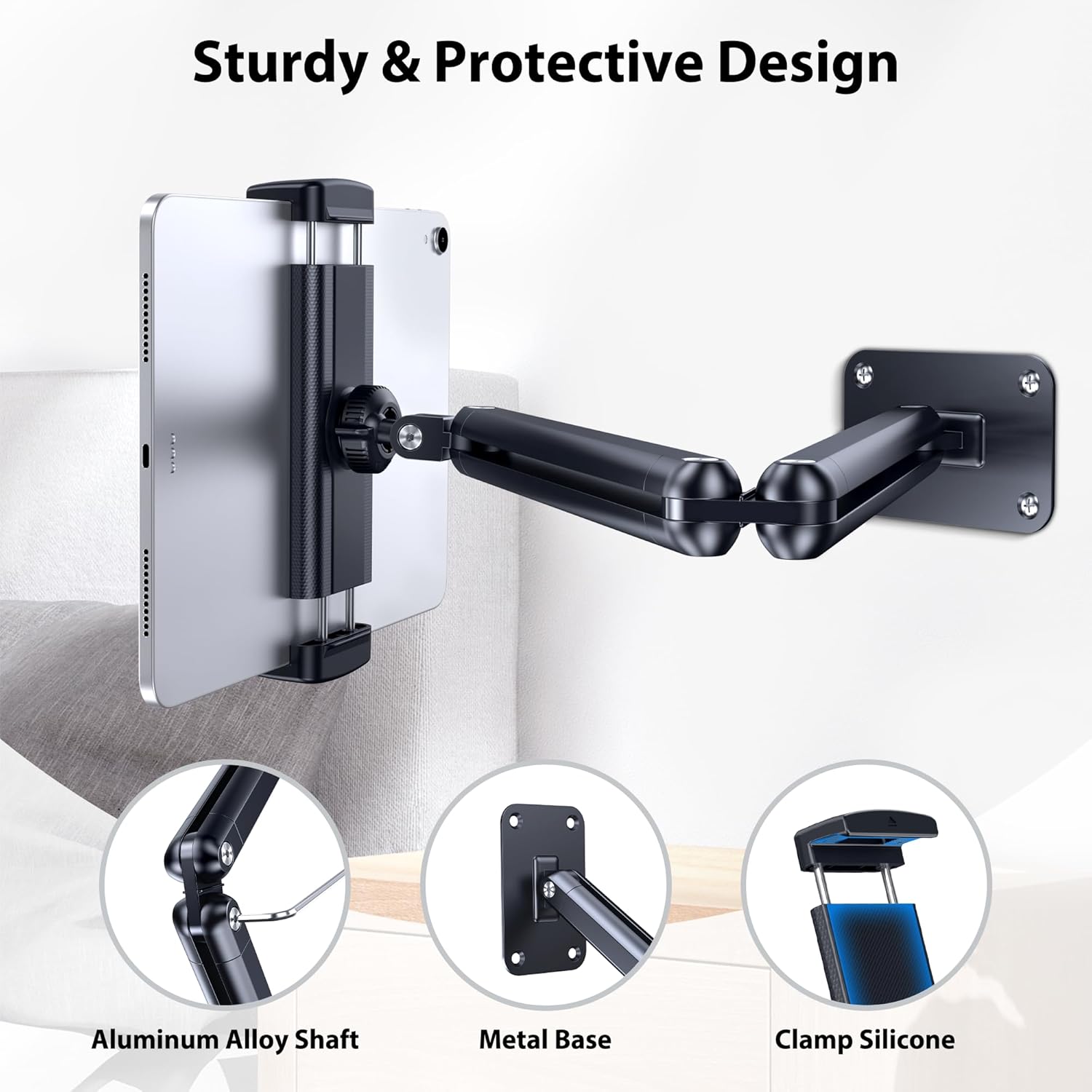 CreaDream Wall Mount for iPad, Aluminium Adjustable & Extendable Holder Arm, Fits 4.7-13" Tablets, Phones, Kindle Fire HD, Galaxy Tab, Samsung Galaxy - Image 2
