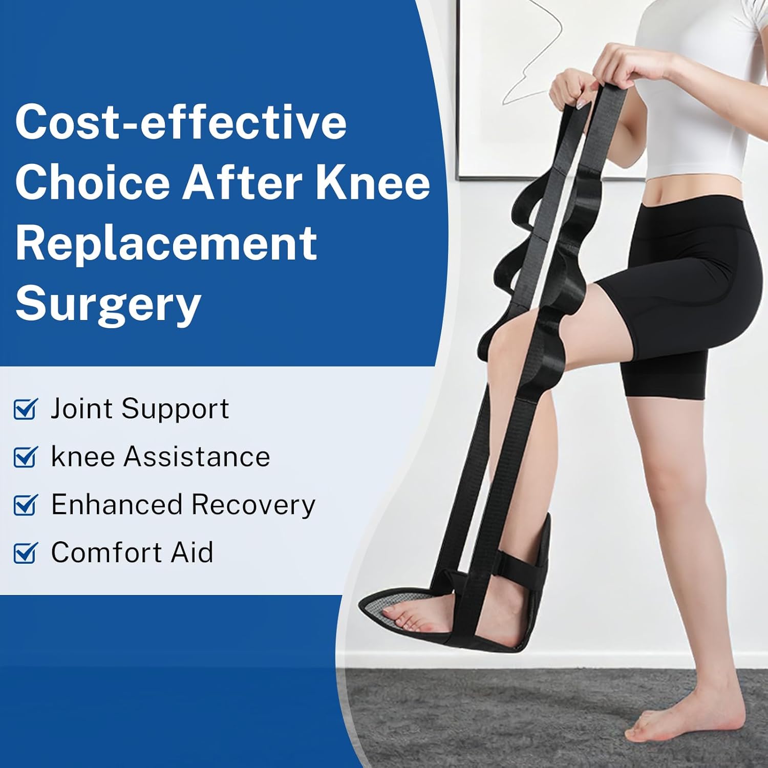 Physical Therapy Stretching Strap for Knee Pain Relief, Adjustable Flexibility Aid, Yoga Pilates Rehab Tool for Hamstring, Hip Flexor, IT Band, Includes Portable Storage Bag, 1Pc - Image 2