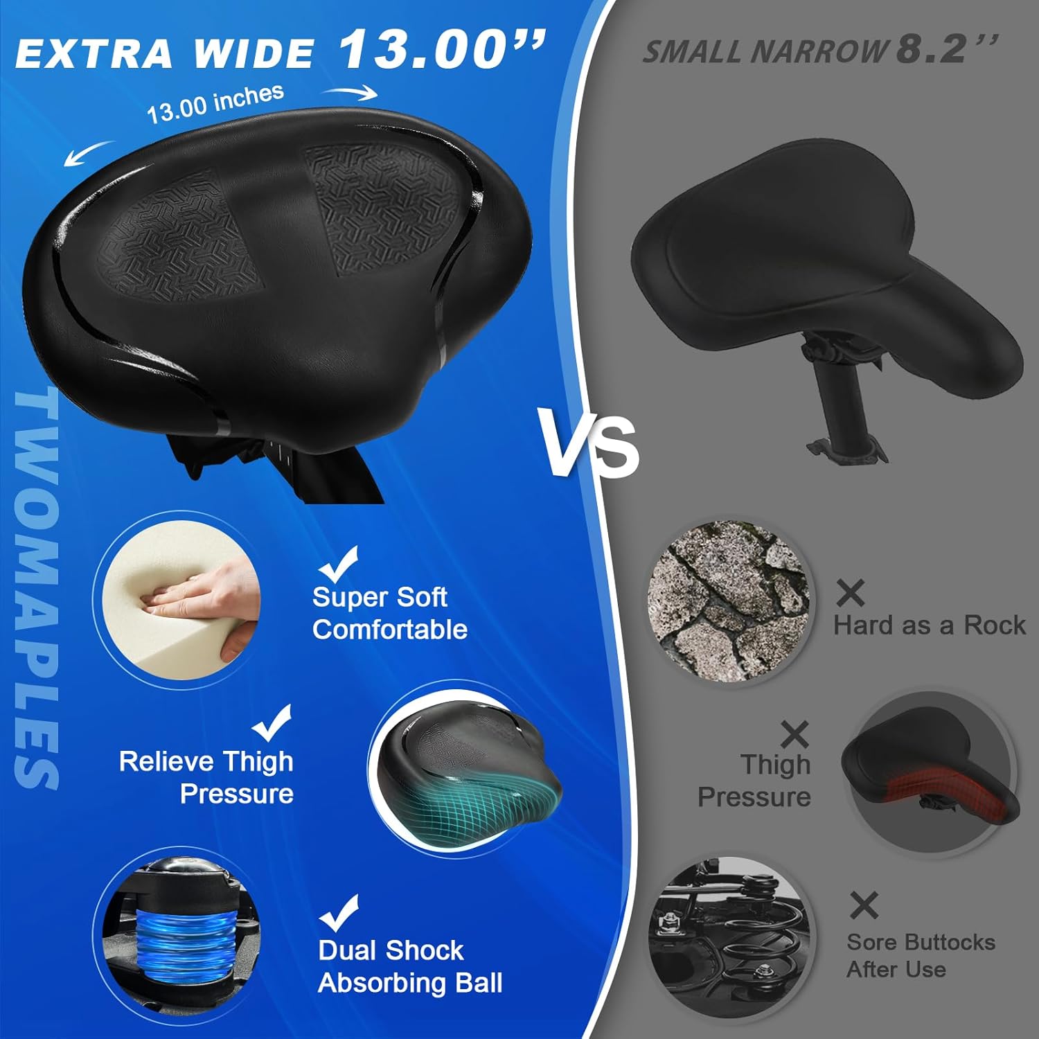 Noseless Bike Seat Cushion for Men & Women - Extra Padding & Comfort Wide Bicycle Seat, Oversized Comfortable Saddle for Peloton Bikes, Exercise Bikes, Electric Bikes, Cruiser Bikes - Image 3