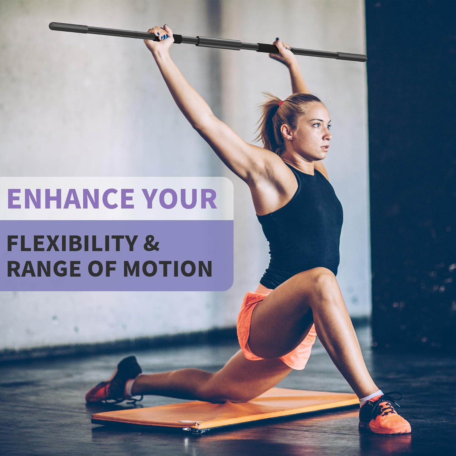 Yoga Stick 58 Inch Sturdy Alloy Steel - Adjustable Stick for Exercise, Stretching, Balance - Versatile Exercise Stick with Non-Slip Ends, Neck Cushion and Adjustable Grip Cushions - Image 4