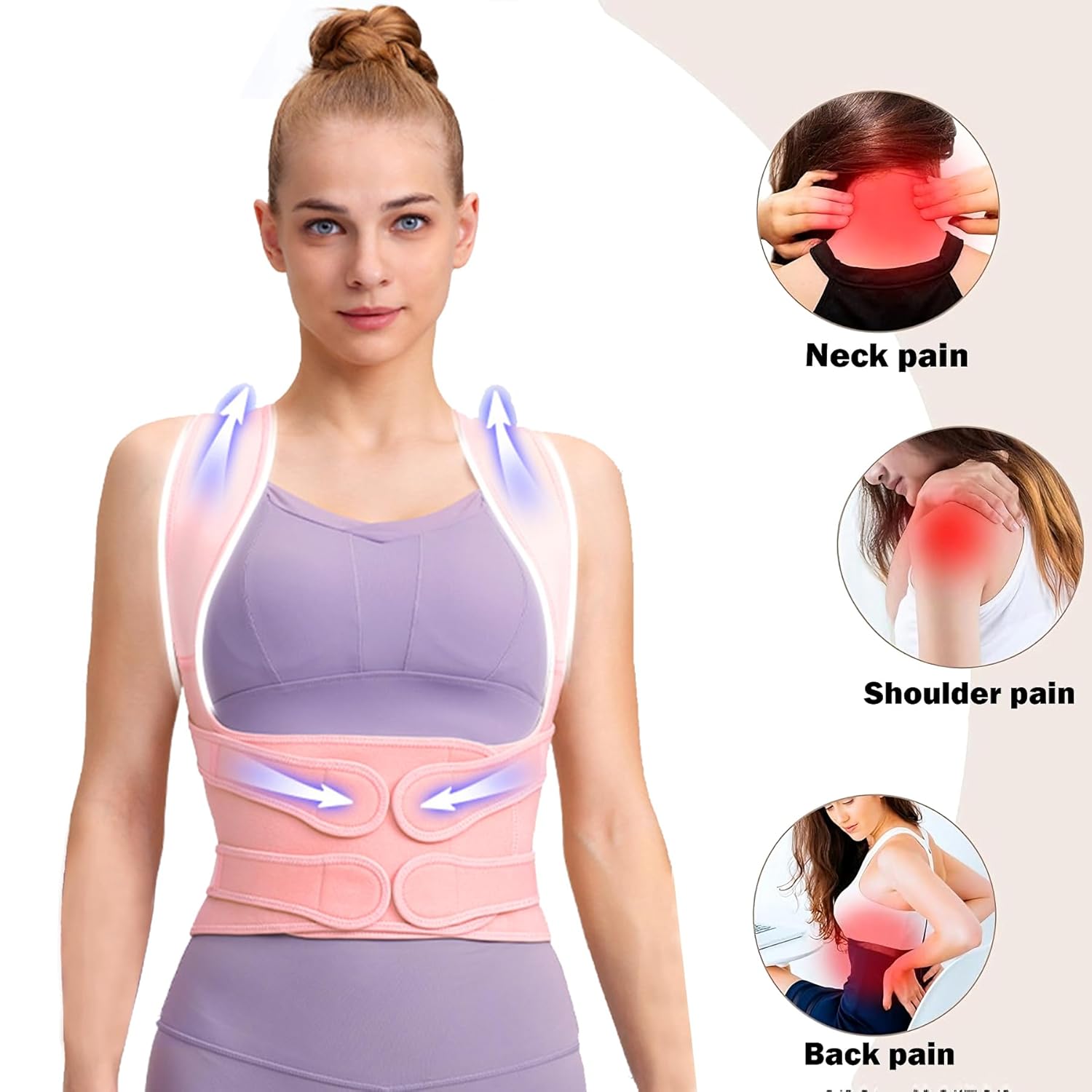 Back Brace Posture Corrector for Women,Adjustable Full Back Support and Shoulder Straightener,for Back Pain Relief,Hunchback Correction,Scoliosis,Thoracic Spine,Posture Trainer(Pink/Medium) - Image 3
