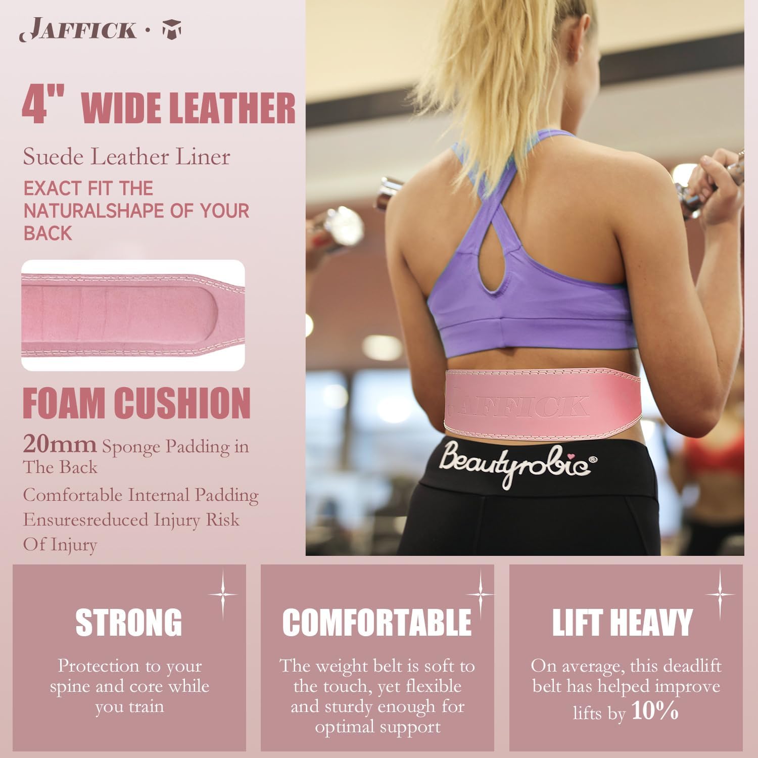 Jaffick Weight Lifting Belt For Ladies Leather Gym Belts Lower Waist Back Support For Women Men Fitness Squat Deadlift Heavy Duty Cross Training Gym Powerlifting Workout - Image 3