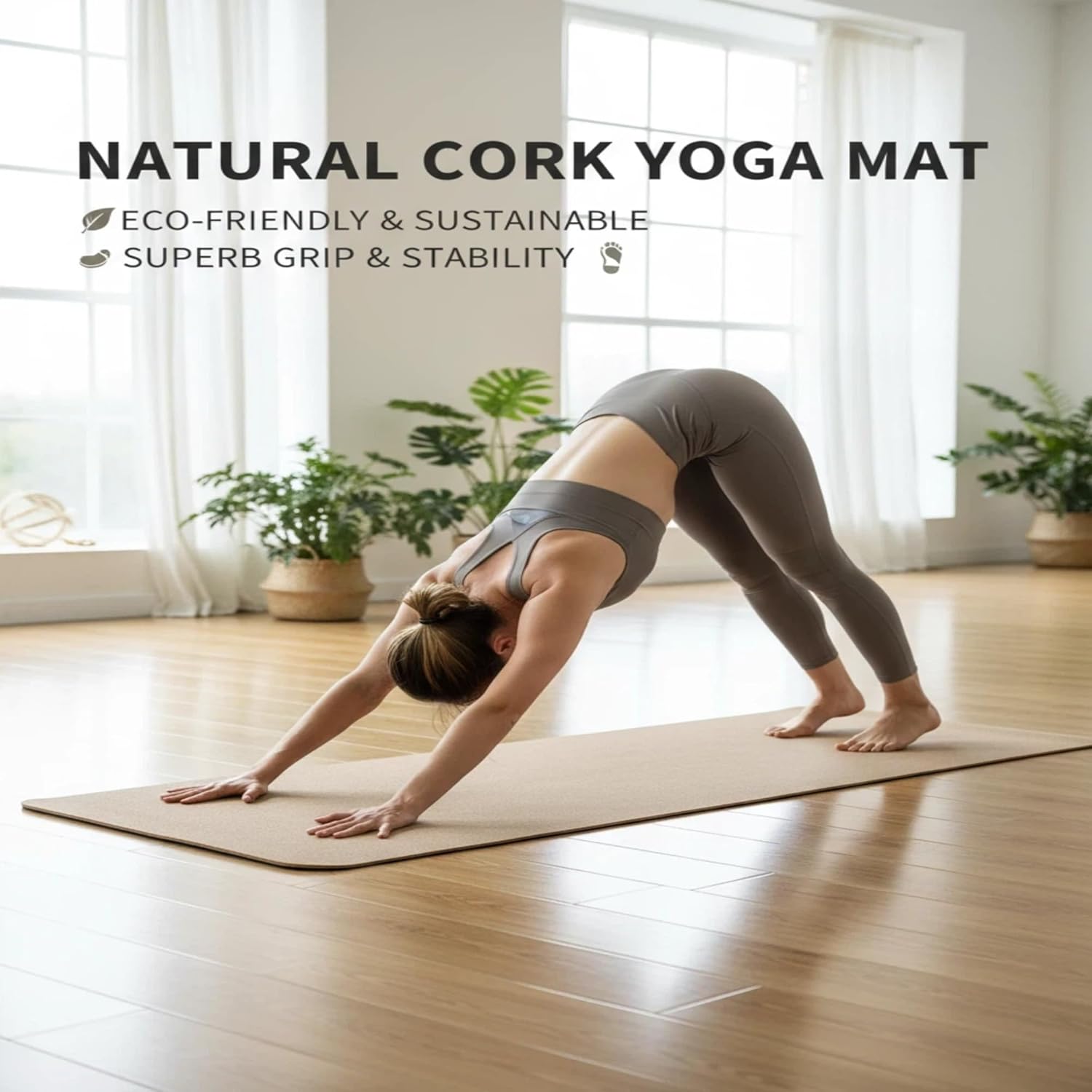 Cork Yoga Mat with TPE Base 6mm Extra Thick Cushioning High Density Exercise Pad 72 x 24 Inch for Home Gym, Non-Slip - Image 3