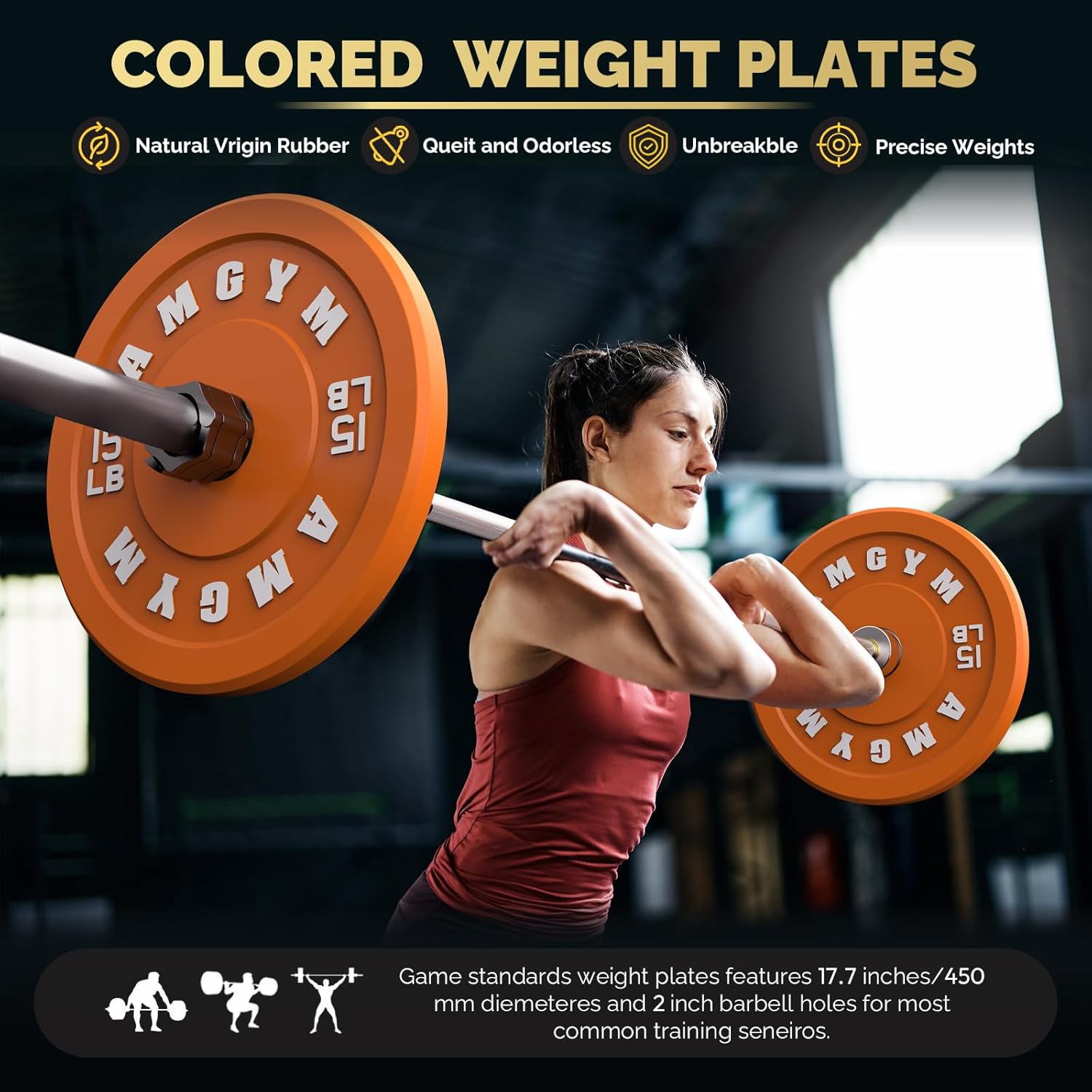 2 Inch Bumper Plates,10-500lbs,Barbell Rubber Olympic Weight Plates Set for Home Gym, Strength Training & Weight Lifting, Multiple Options Colors - Image 3