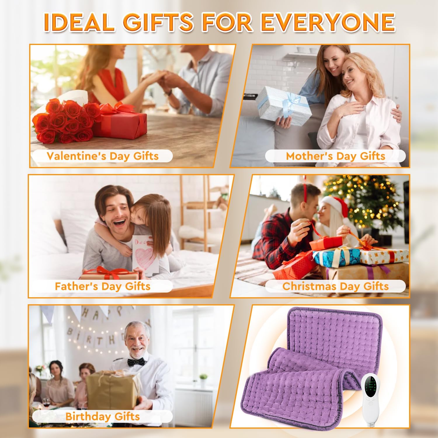 Heating Pad for Back Pain & Period Cramps Relief - Birthday Gifts for Women Mom Grandma, Portable Electric Neck and Shoulder Heating Pads Large, 10 Heat Settings, ETL Certified, 12"x24", Purple - Image 6