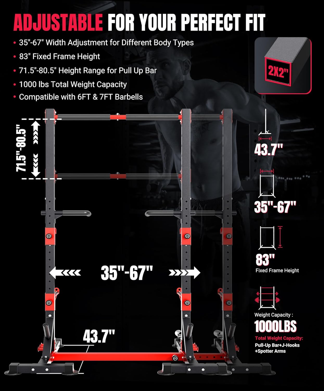YOLEO Smith Machine & Squat Rack Combo, Multi-Functional Power Racks with Adjustable Width & Pull-Up Bar, Cable Crossover Power Cage, Independent Dual-Pulley System for Home Gym Garage Basement - Image 4