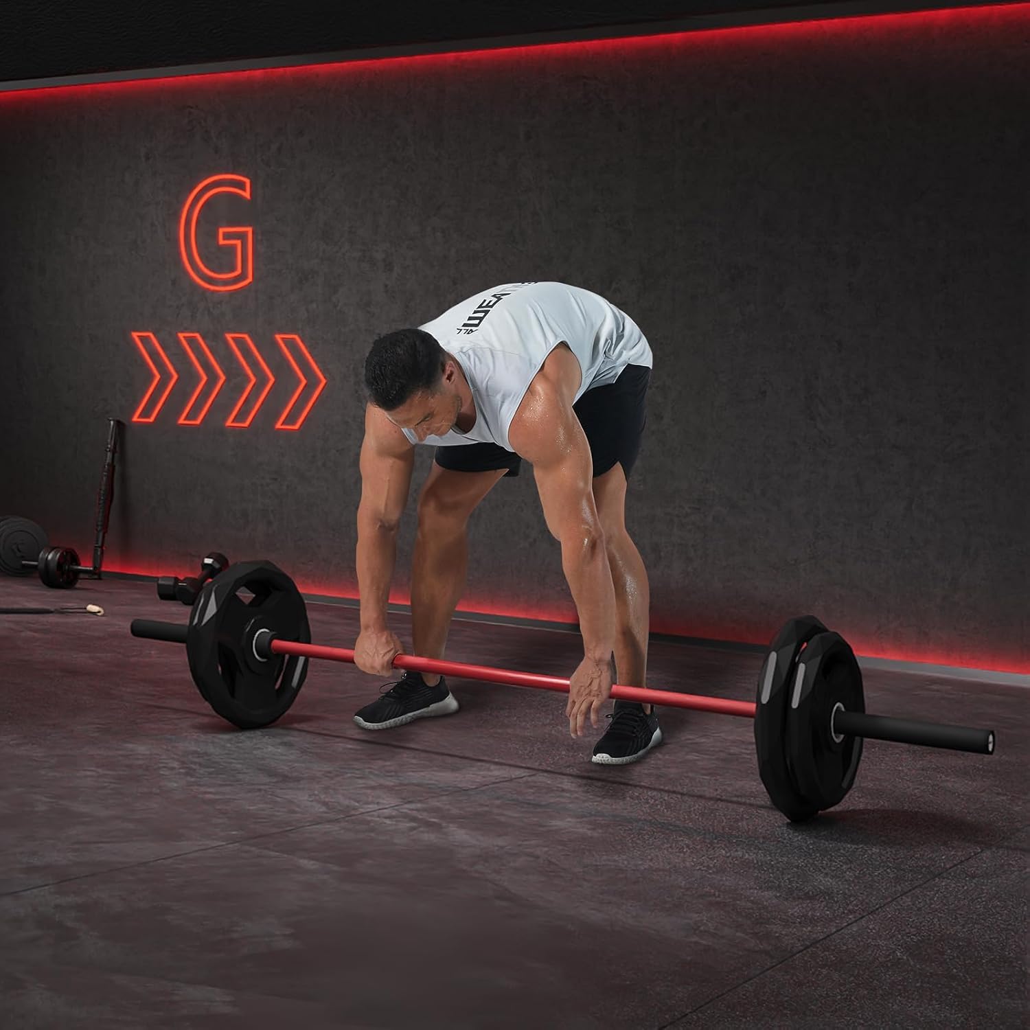 GarveeLife 7FT Olympic Barbell, Weight Bar For Weightlifting and Powerlifting, 45lb Olympic Bar with Needle Bearings & Brass Bushings, 1500LBS Strength Training Bar Fit 2" Standard Weights, Red Black - Image 7