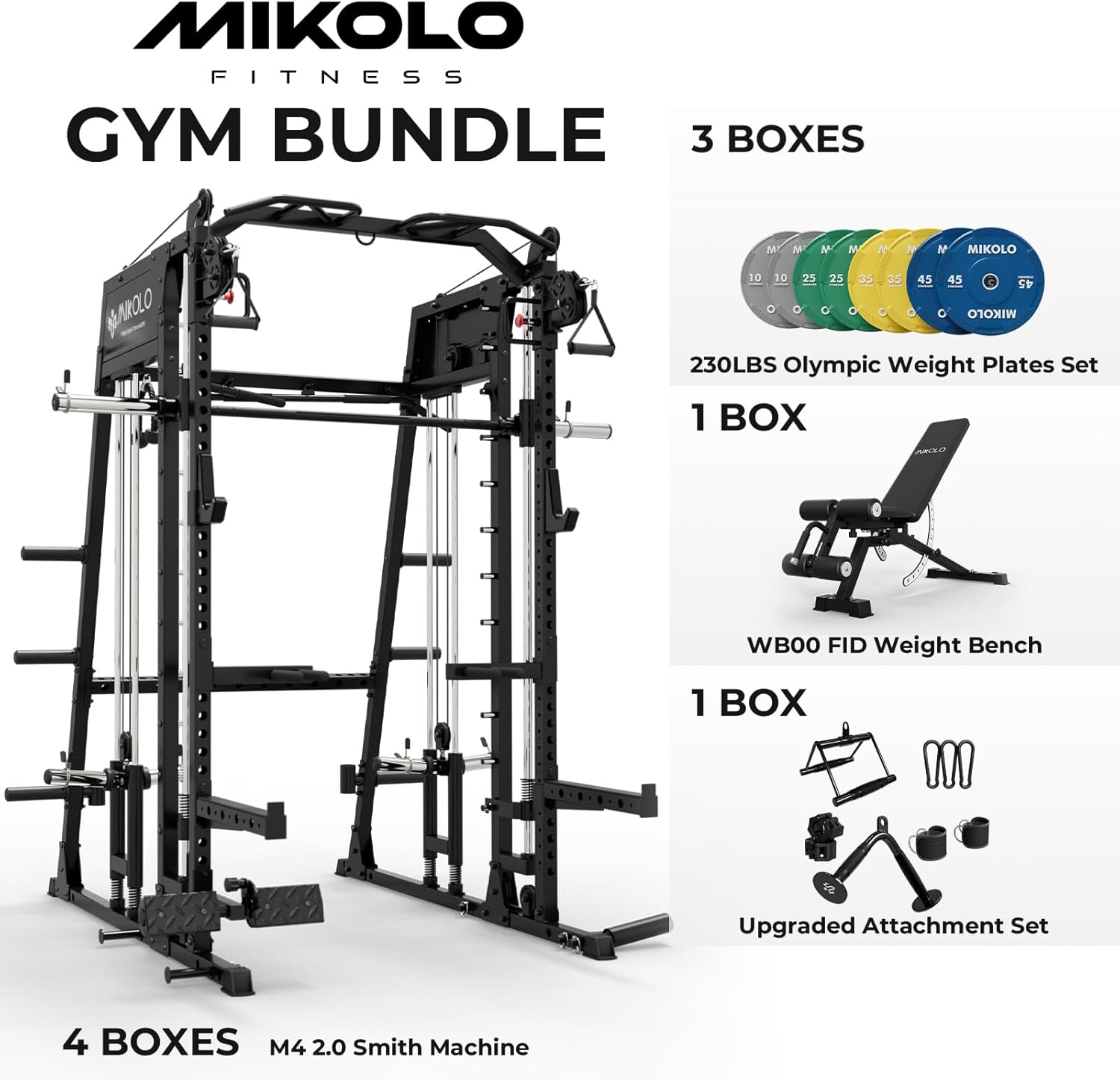 Mikolo Smith Machine, 2200lbs Squat Rack with LAT-Pull Down System & Cable Crossover Machine, Training Equipment with Leg Hold-Down Attachment - Image 2