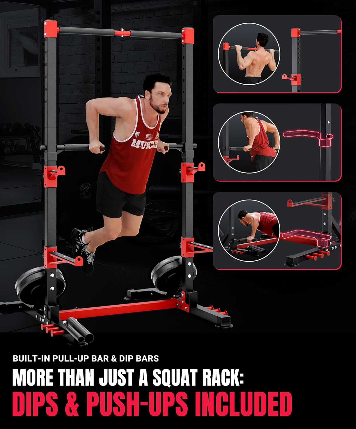 YOLEO Smith Machine & Squat Rack Combo, Multi-Functional Power Racks with Adjustable Width & Pull-Up Bar, Cable Crossover Power Cage, Independent Dual-Pulley System for Home Gym Garage Basement - Image 5