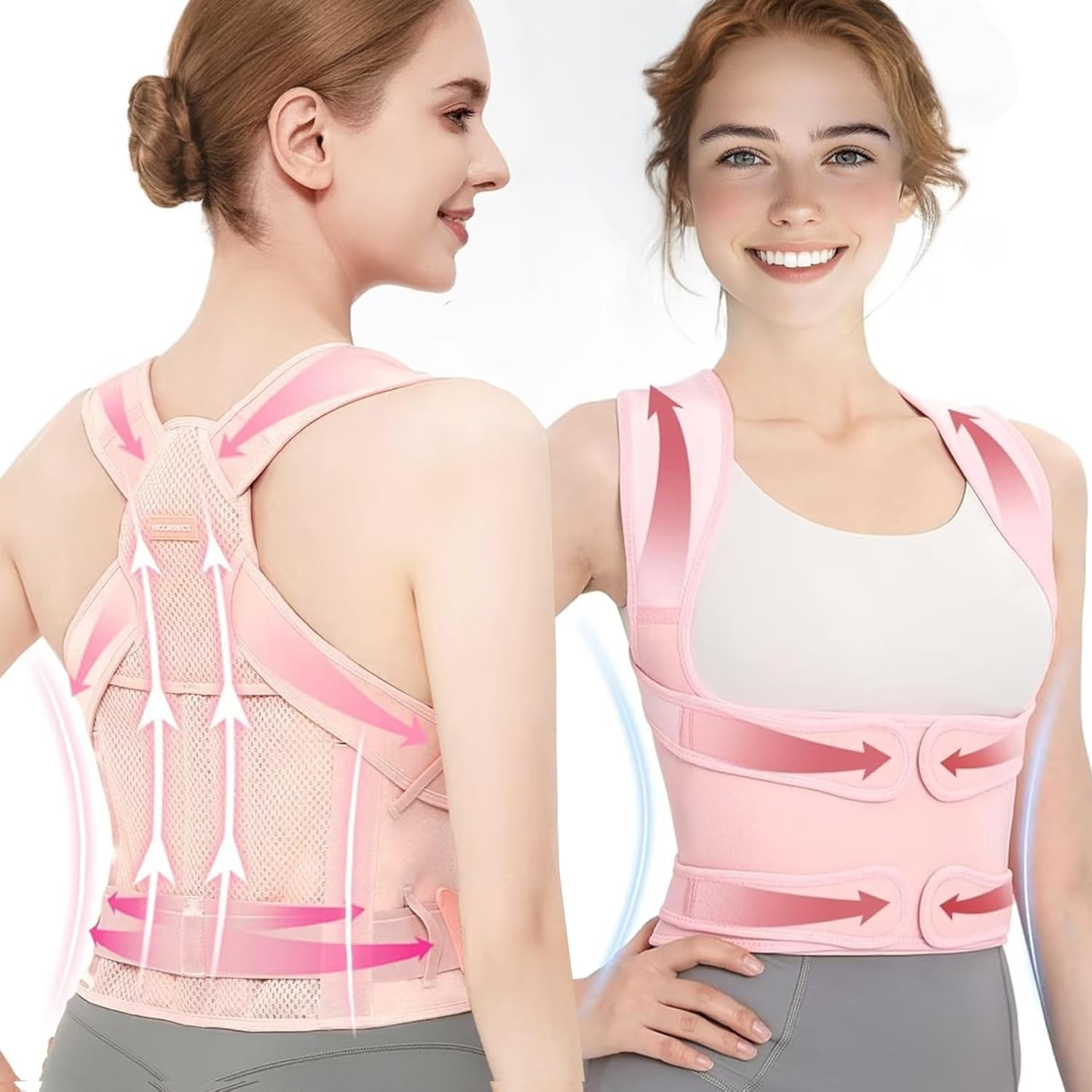 Back Brace Posture Corrector for Women,Adjustable Full Back Support and Shoulder Straightener,for Back Pain Relief,Hunchback Correction,Scoliosis,Thoracic Spine,Posture Trainer(Pink/Medium)