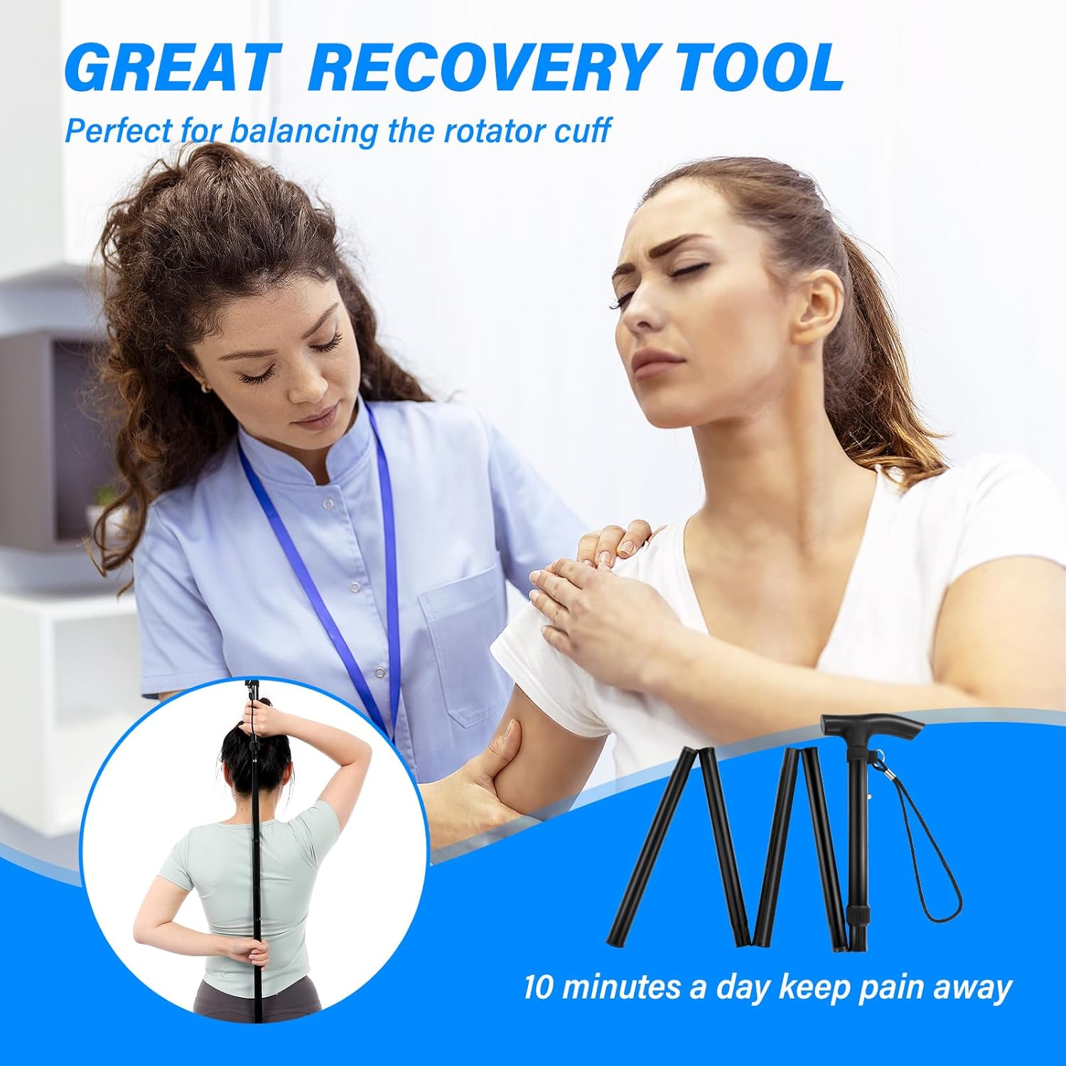 Foldable Shoulder Wand for Physical Therapy & Rotator Cuff Rehab - Lightweight, Portable & Long Enough - Exercise Equipment & Stretching Tool - Image 3