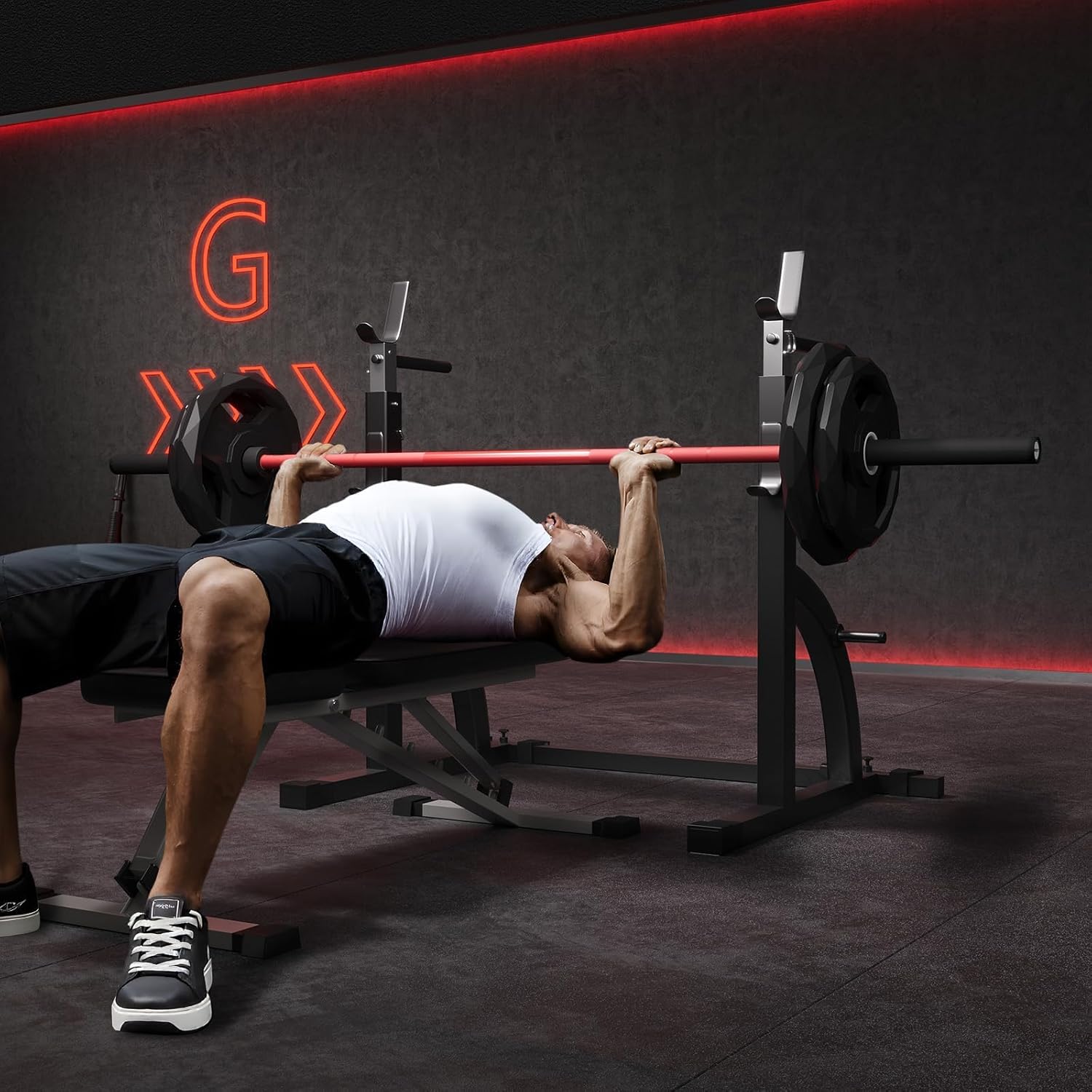 GarveeLife 7FT Olympic Barbell, Weight Bar For Weightlifting and Powerlifting, 45lb Olympic Bar with Needle Bearings & Brass Bushings, 1500LBS Strength Training Bar Fit 2" Standard Weights, Red Black - Image 6