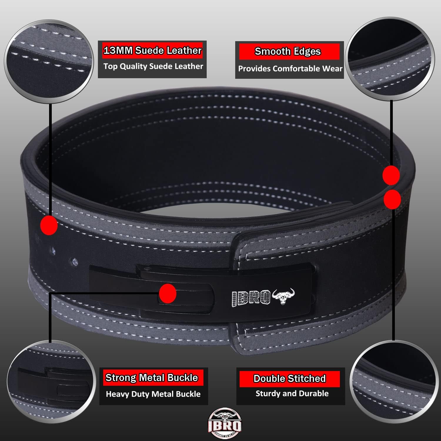 IBRO Powerlifting Lever Gym Belt – Power 8MM, 10MM or 13MM Extreme Heavy Duty Genuine Leather Belts - Squats Deadlifts Bodybuilding Weight Lifting IPF Power Lifting Strongman for Men - Image 2