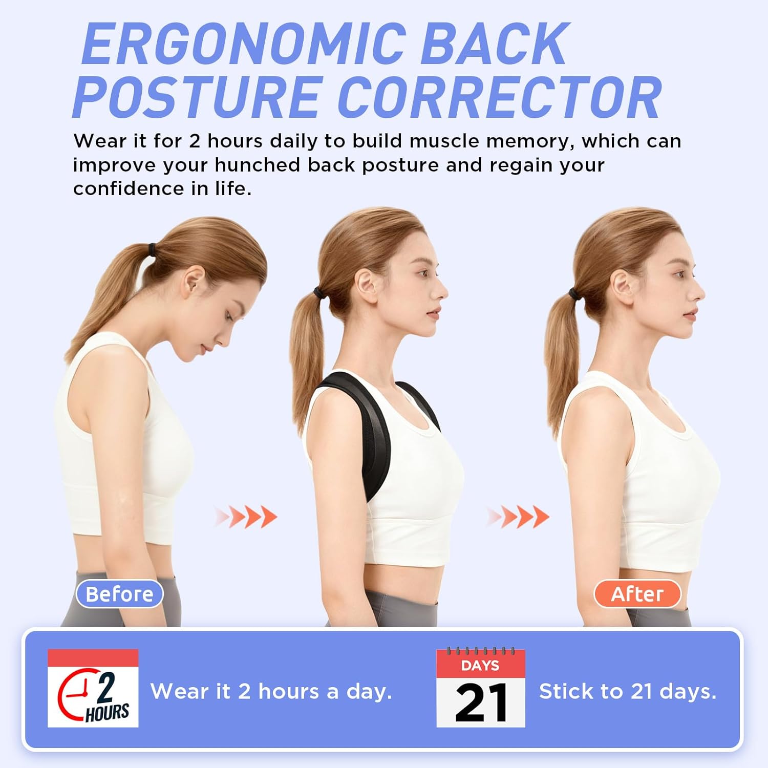 Posture Corrector for Women and Men, Adjustable Back Brace Posture Corrector for Upper & Mid Spine Support, Breathable Back Brace for Improving Neck, Shoulder and Back Posture Pain Relief - Image 3