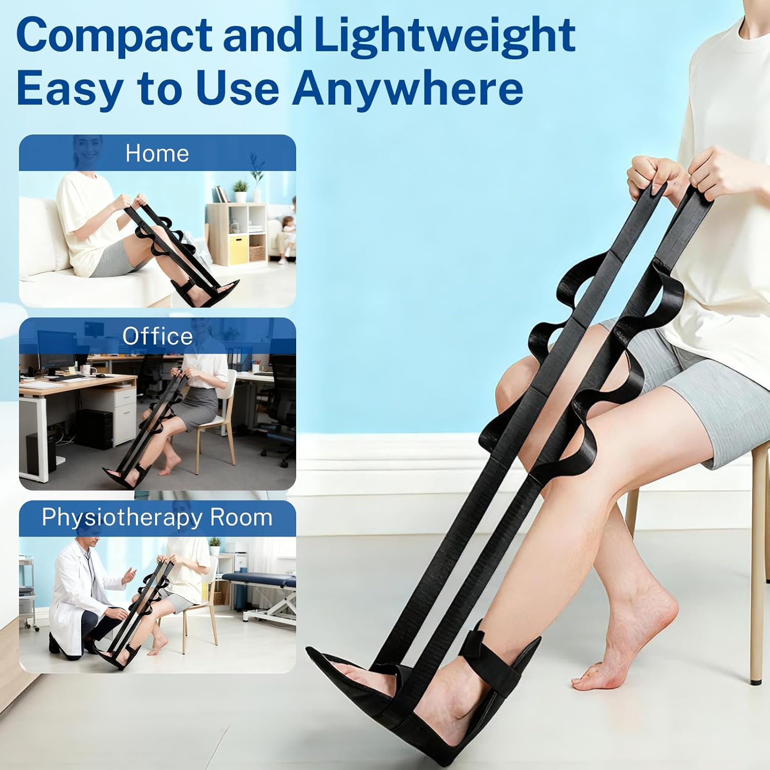 Physical Therapy Stretching Strap for Knee Pain Relief, Adjustable Flexibility Aid, Yoga Pilates Rehab Tool for Hamstring, Hip Flexor, IT Band, Includes Portable Storage Bag, 1Pc - Image 5