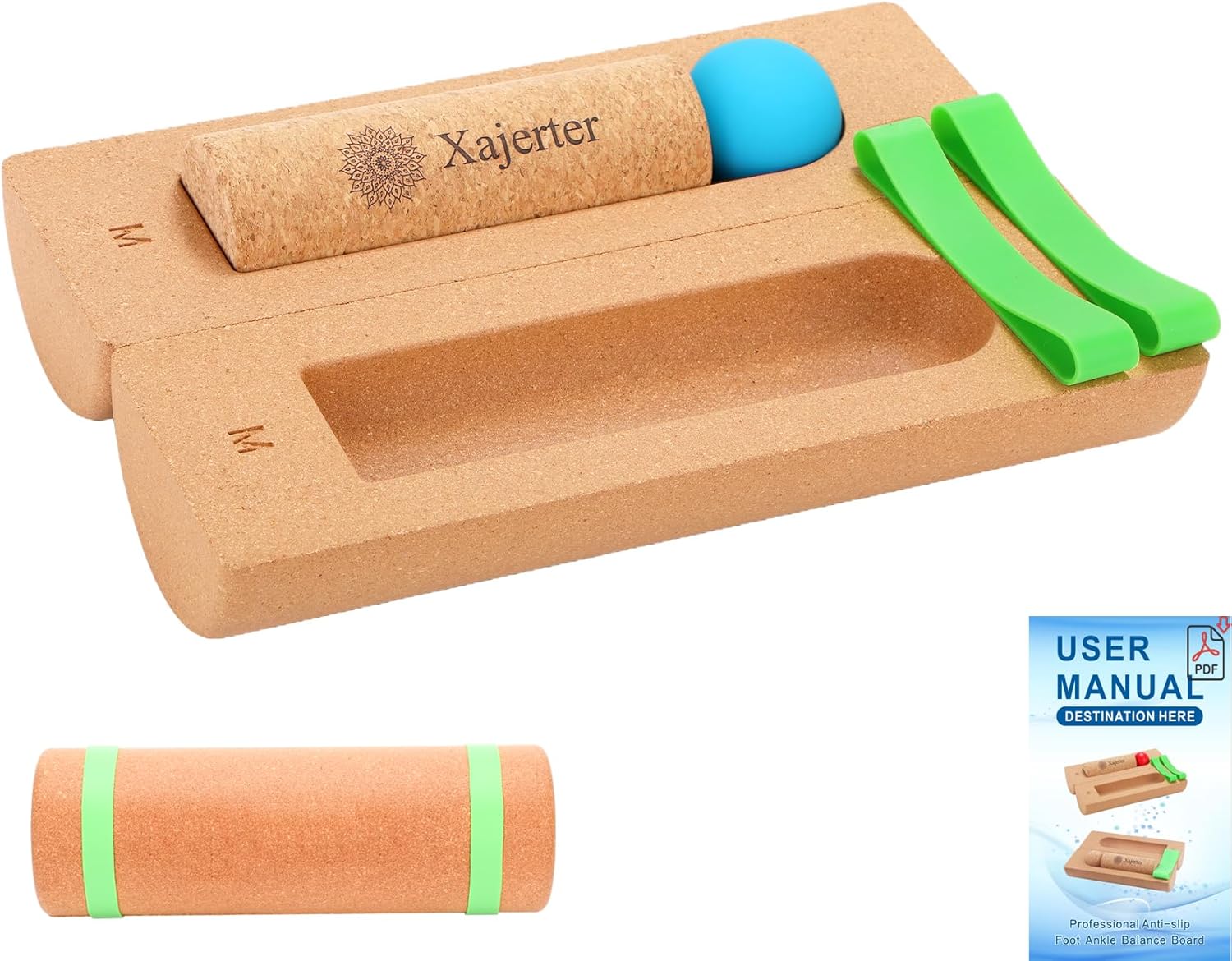 Cork Balance Board 4-in-1 Foot Strengthener, Premium Natural Cork, Plantar Fasciitis Foot Pain Relief, Foot Balance Trainer