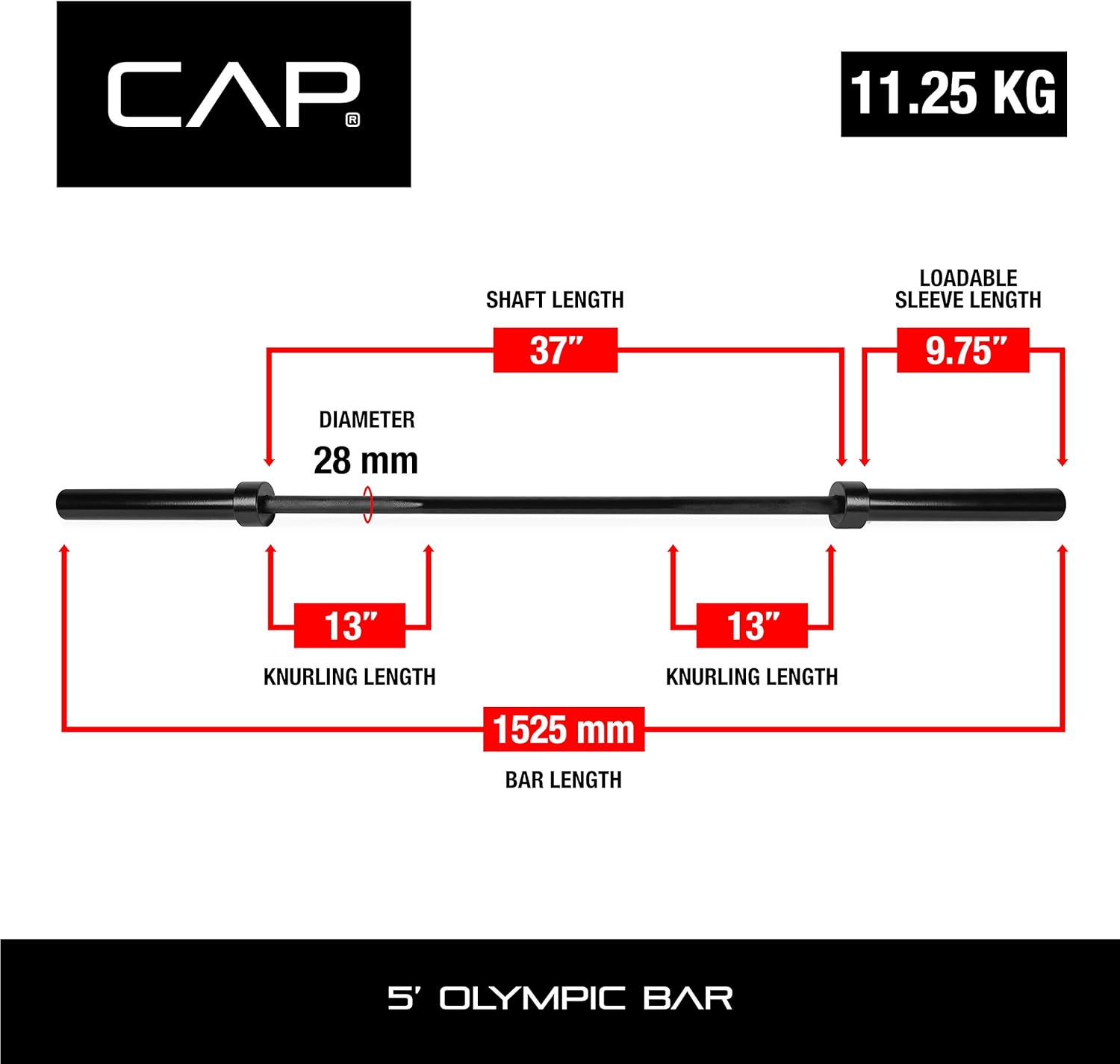 CAP Barbell 2-Inch Olympic Barbell Bars | 5 ft, 6 ft, & 7 ft | Multiple Options - Image 7