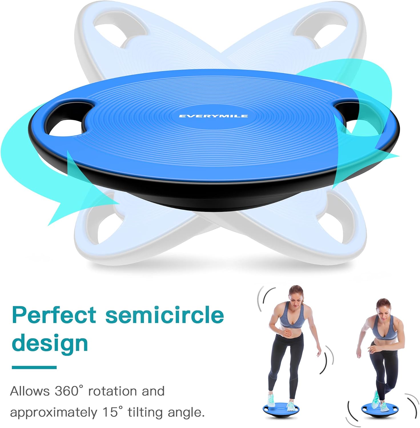 EVERYMILE Wobble Balance Board, Exercise Balance Stability Trainer Portable Balance Board with Handle for Workout Core Trainer Physical Therapy & Gym No-Skid Surface - Image 3