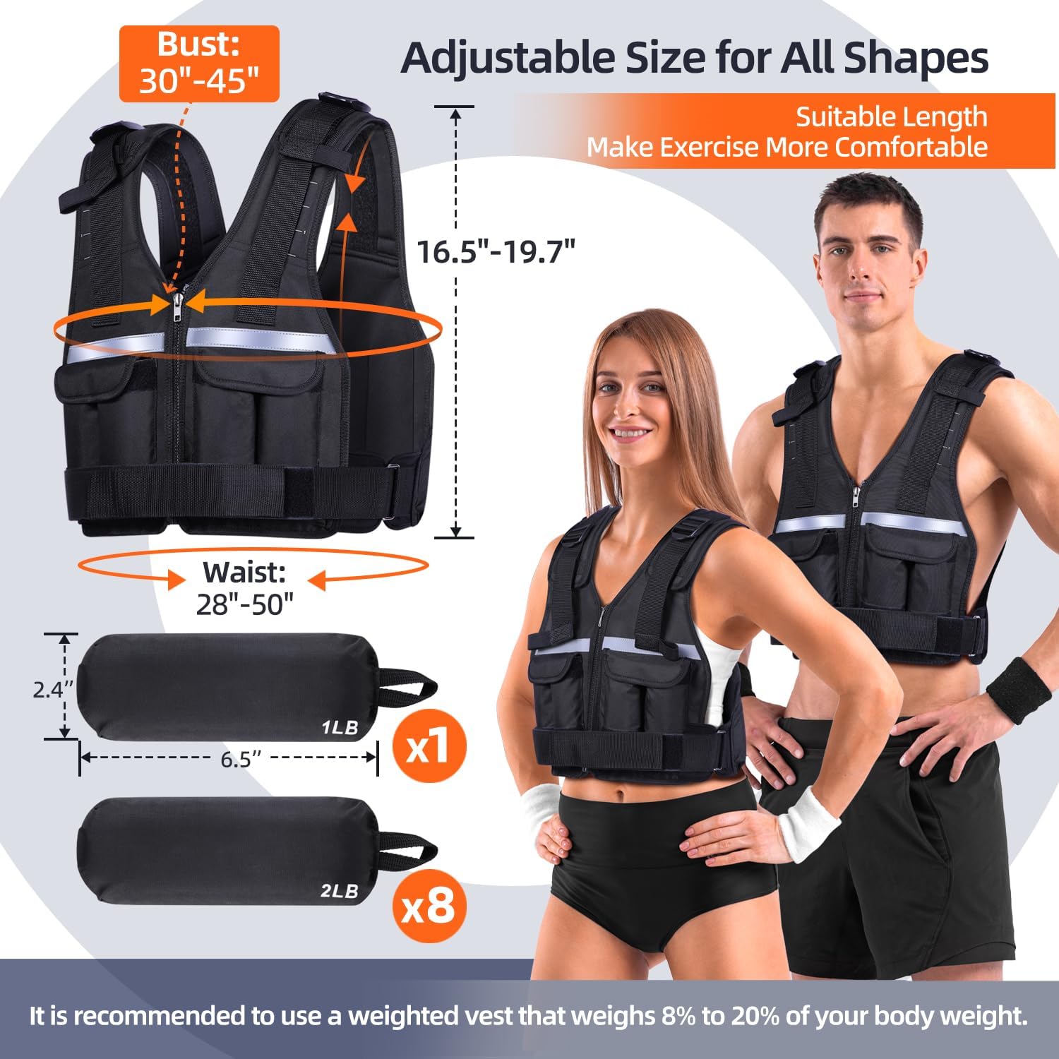 Sportneer Adjustable Weighted Vest Weights: 2-18 lbs/2-40 lbs Washable Weight Vest for Walking 16 In 1 Fast Adjust Rucking Vest for Women and Men Home Gym Running Jogging Strength Training Vests - Image 4