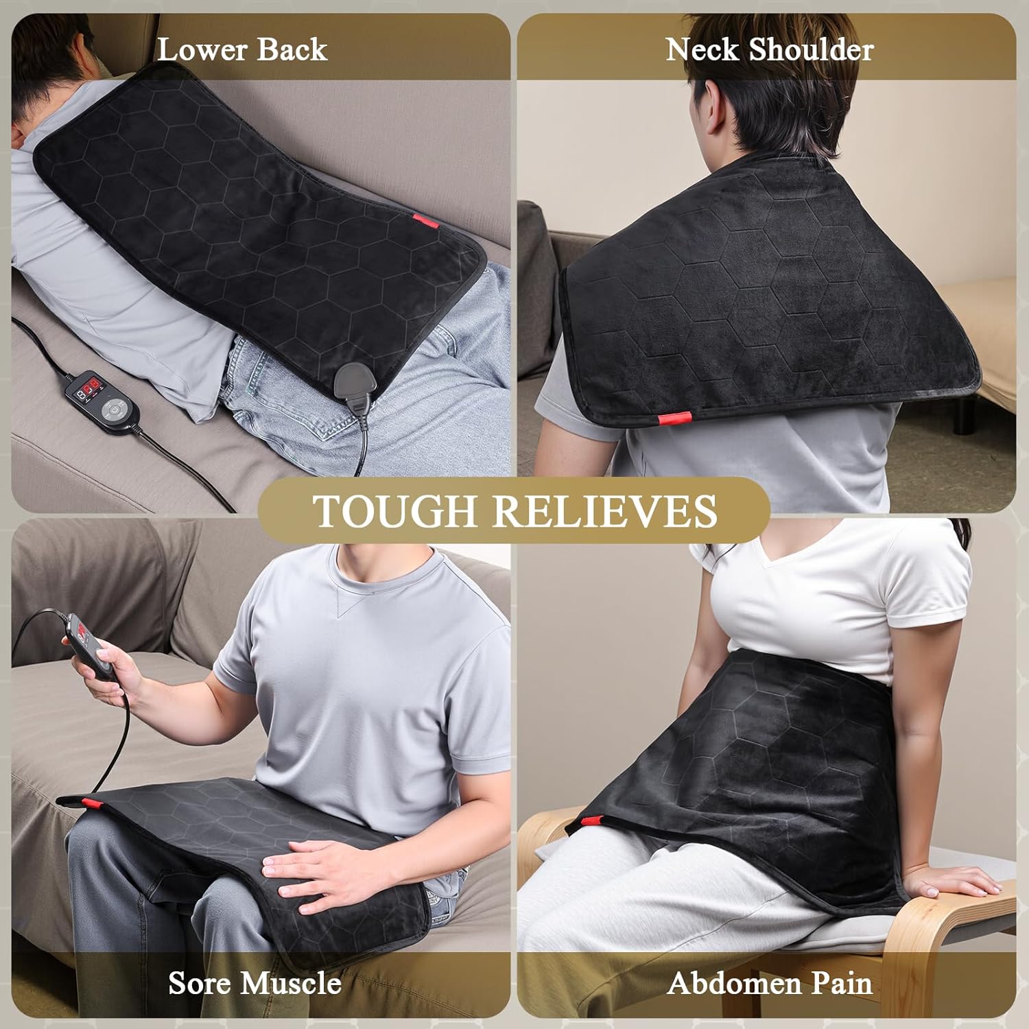 Extra Hot Heating Pad: 2X Graphene Max 160℉ Electric Heating Pad for Back Neck Shoulders Leg - Fast Deep Relief for Men from Chronic Pain in Winter - 4H Auto Off 12" x 24" - Image 7