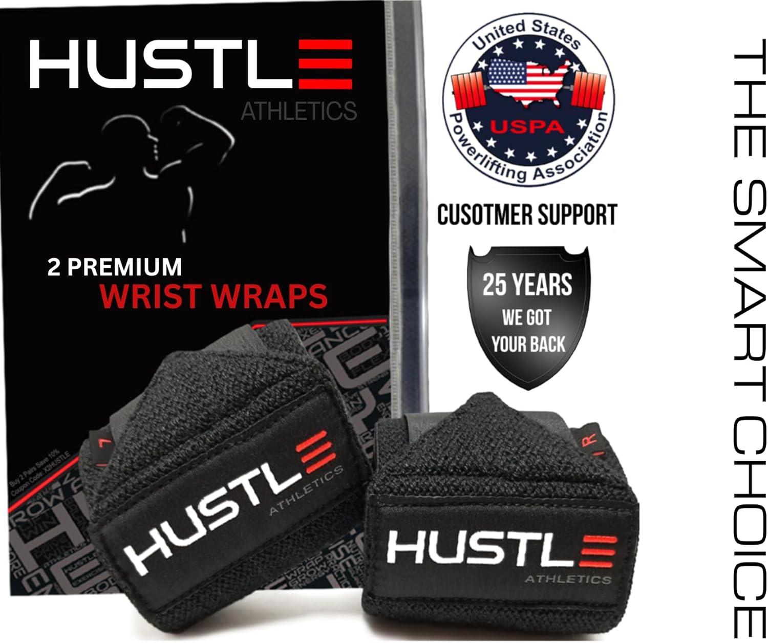 Hustle Athletics Wrist Wraps for Weightlifting - 18" & 12" Premium Wrist Support Weight Lifting Wraps to Lift Heavier & Train Harder - Heavy Duty Powerlifting & Bench Press Gym Straps for Men & Women - Image 2