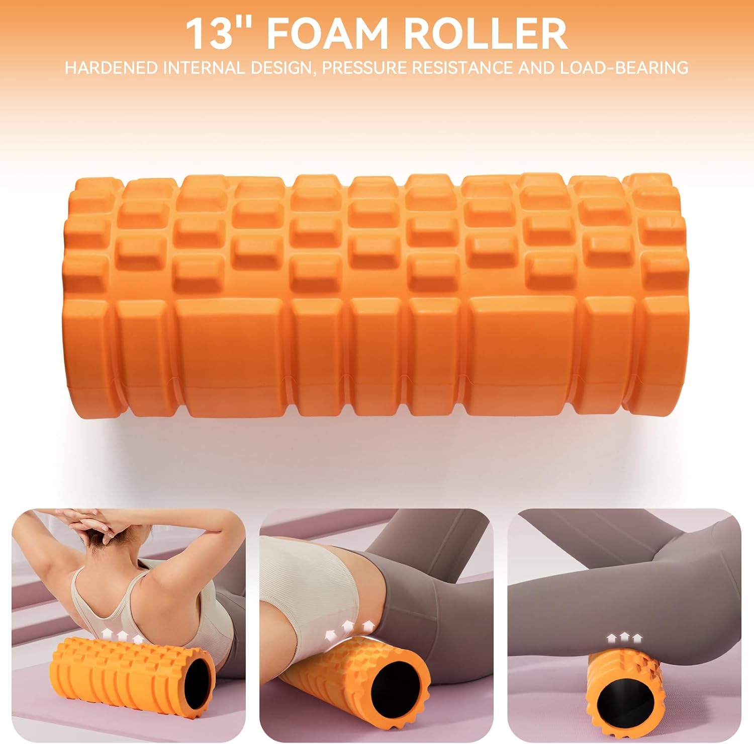 5 in 1 Foam Roller Set for Deep Tissue Muscle Massage, Trigger Point Fitness Exercise Foam Roller, Massage Roller, Massage Ball, Stretching Strap, for Whole Body (Orange Black) - Image 2