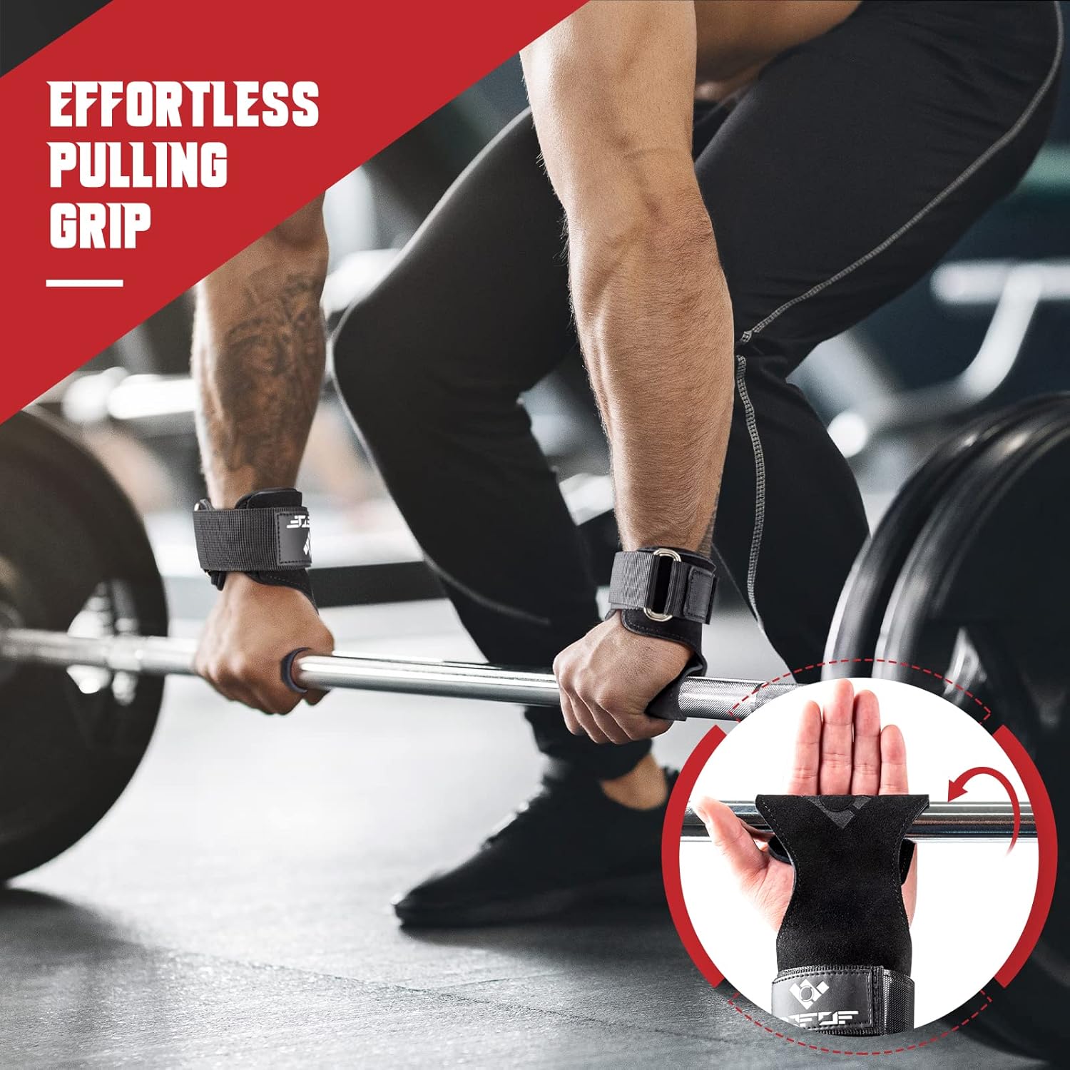 COFOF Weight Lifting Wrist Strap, Double Layer Leather Wrist Strap for Deadlift and Powerlifting, Adjustable Neoprene Padded Gym Workout Lifting Hooks (Pair) - Image 5