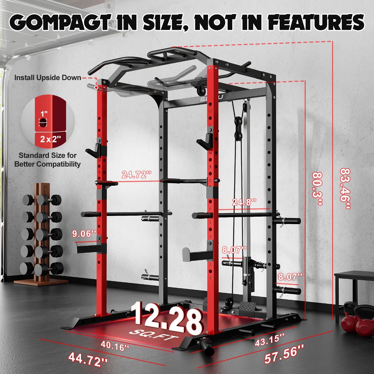 C1-V4 Power Cage, 2000LBS Squat Rack with LAT Pulldown, Multi-Function Weight Cage Strength Training Machine, Workout Cage with More Attachments for Home Gym Garage - Image 8
