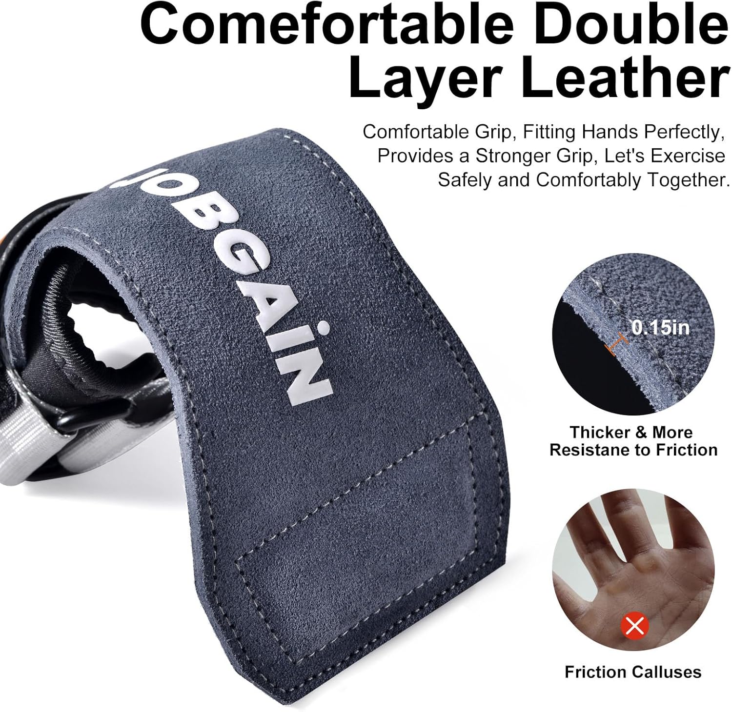 Weight Lifting Wrist Strap, Double Layer Leather Wrist Strap for Deadlift and Powerlifting, Adjustable Neoprene Padded Wrist Wraps, for Men & Women, 1 Pair - Image 3