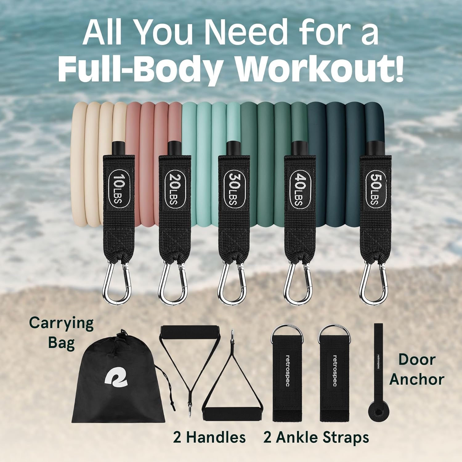 Retrospec Train Resistance Bands Set for Working Out - 5 Stackable Bands, Handles & Door Anchor - Portable Fitness Equipment for Physical Therapy & Yoga Includes Carry Bag - Image 2