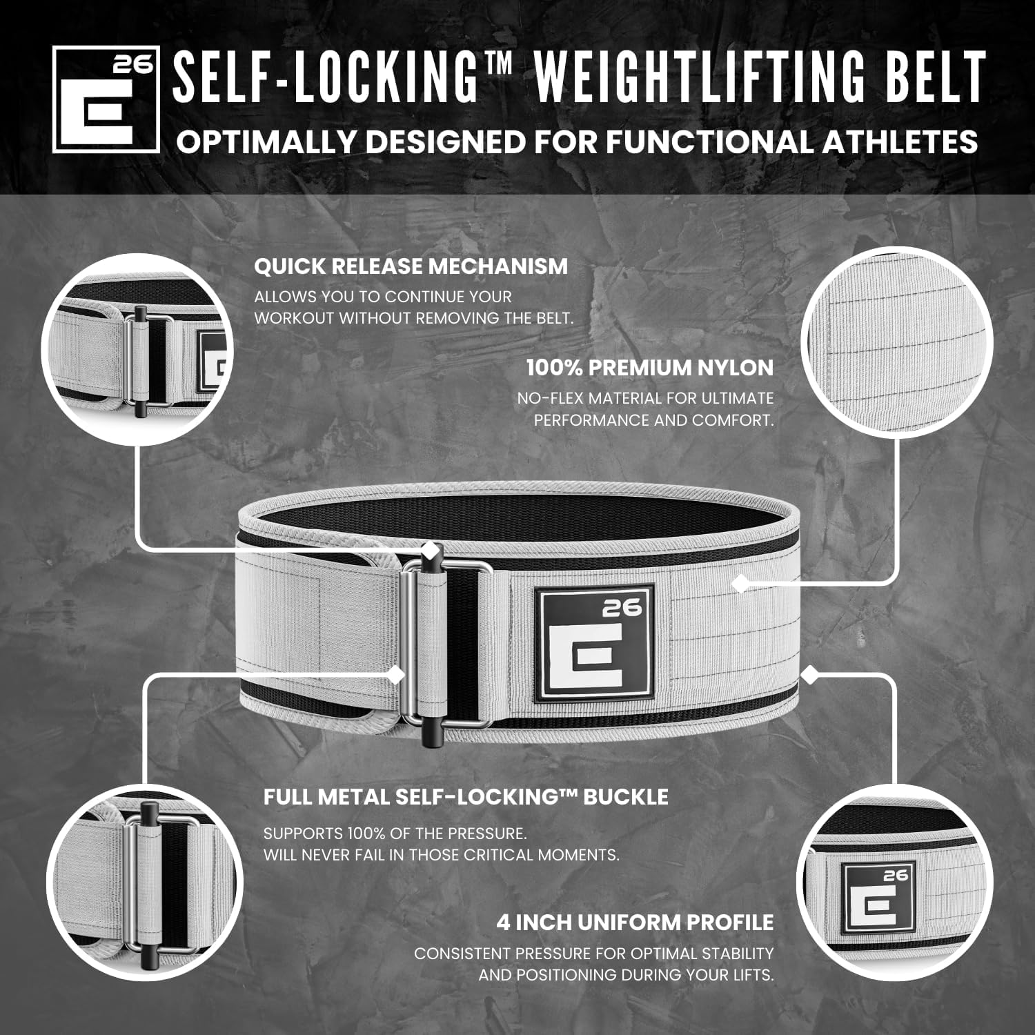 Element 26 Self-Locking Weight Lifting Belt - Premium Weightlifting Belt for Serious Functional Fitness and Olympic Lifting Athletes - Lifting Support for Men and Women - Deadlift Training Belt - Image 3
