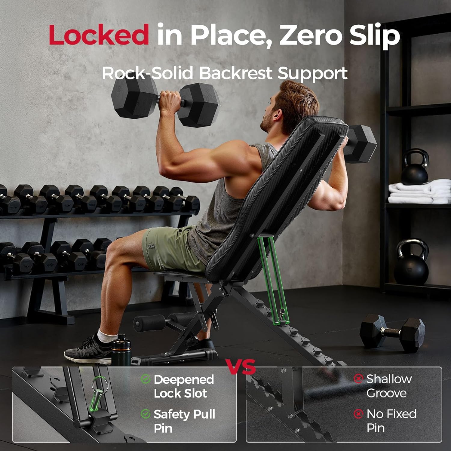 FLYBIRD Adjustable Bench,Utility Weight Bench for Full Body Workout- Multi-Purpose Foldable Incline Bench (Black) - Image 3