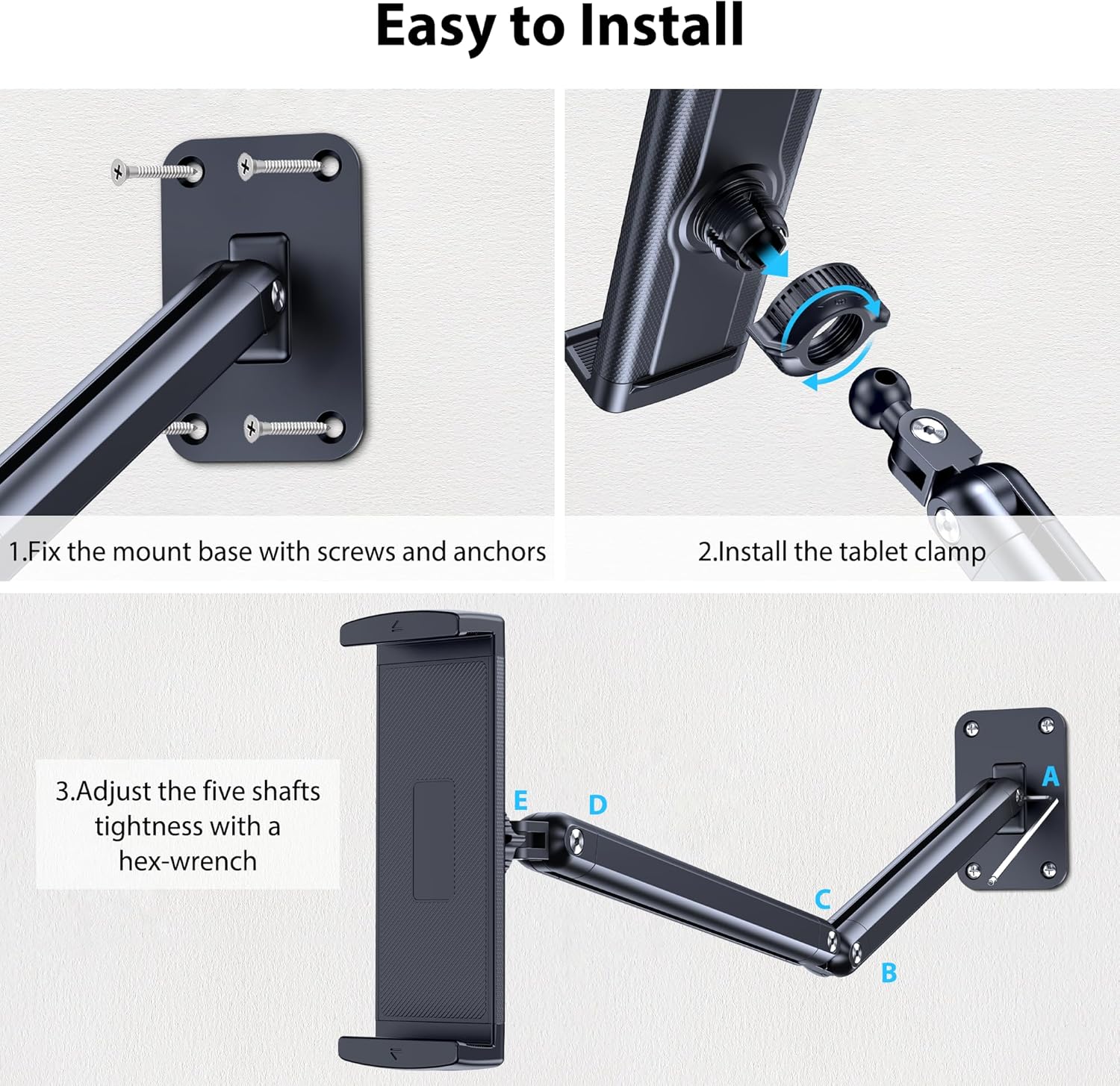 CreaDream Wall Mount for iPad, Aluminium Adjustable & Extendable Holder Arm, Fits 4.7-13" Tablets, Phones, Kindle Fire HD, Galaxy Tab, Samsung Galaxy - Image 6