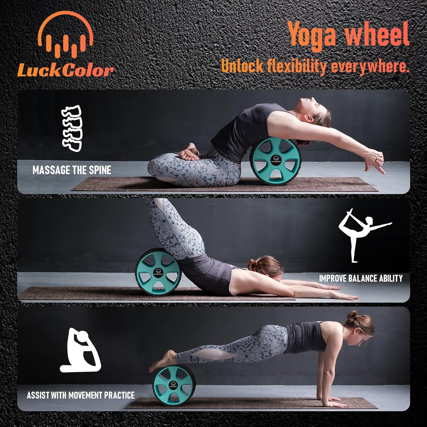 Back Roller, Back Wheel Targeted Back Pain Relief, Yoga Wheel Muscle Massage, Foam Roller for Trigger Point Therapy Physical, Stretching & Exercise, 880lbs Capacity, 10 Inch (Black+Acid Blue) - Image 7